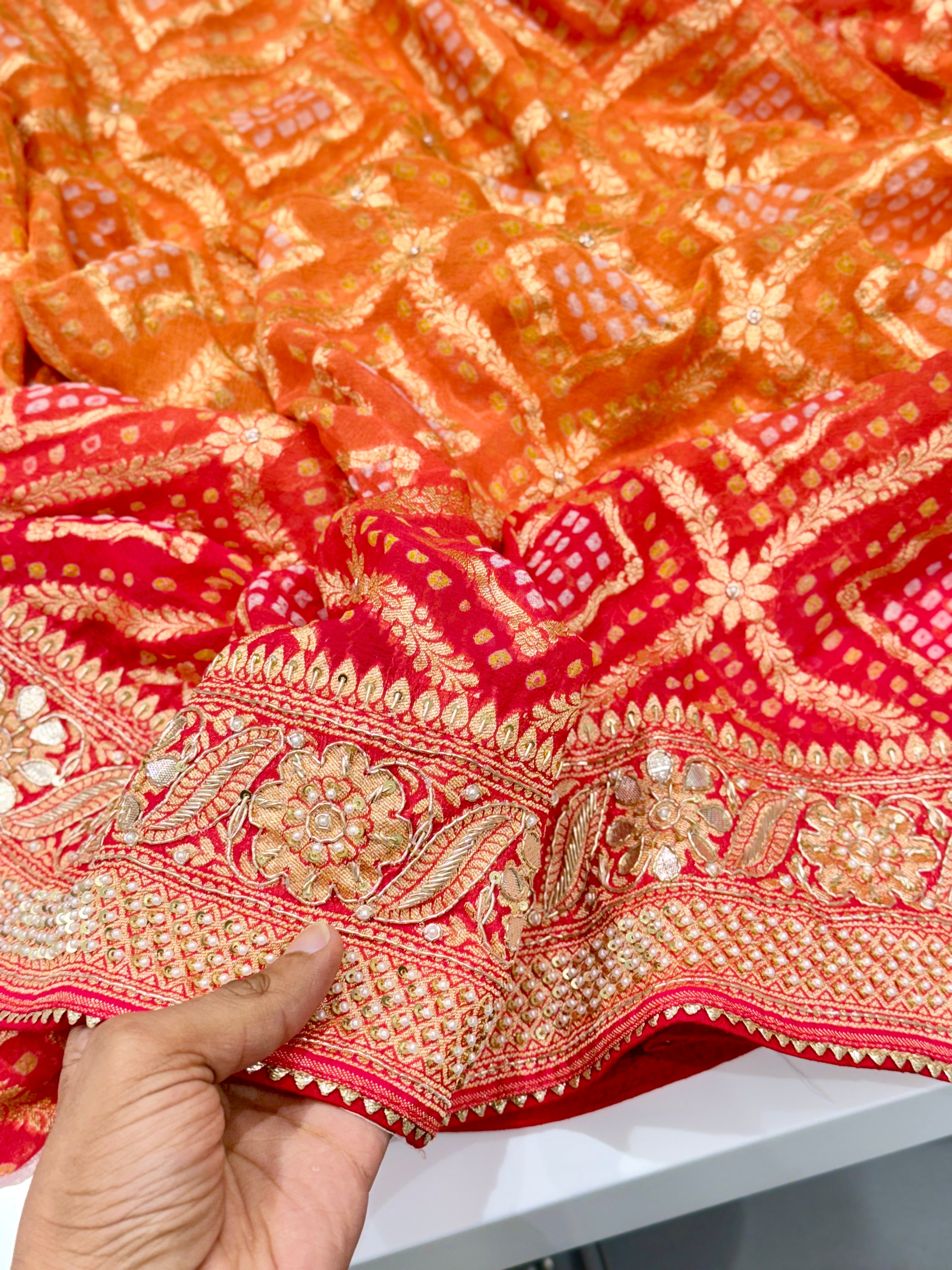 Shaded Bandhej Hand Embroidery Saree
