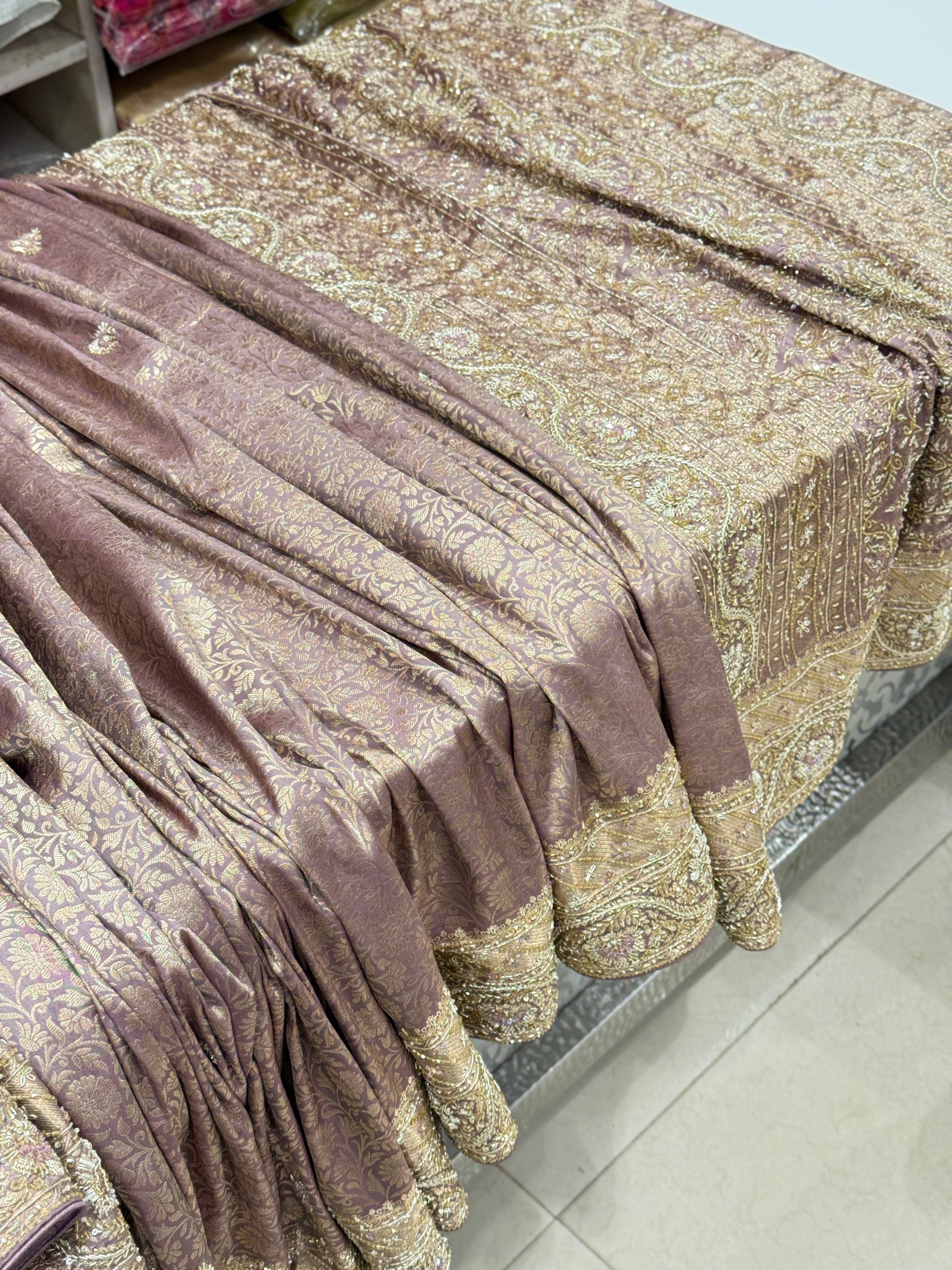 Lilac Kanjivaram Silk Zardosi Resham Hand Embroidery Saree