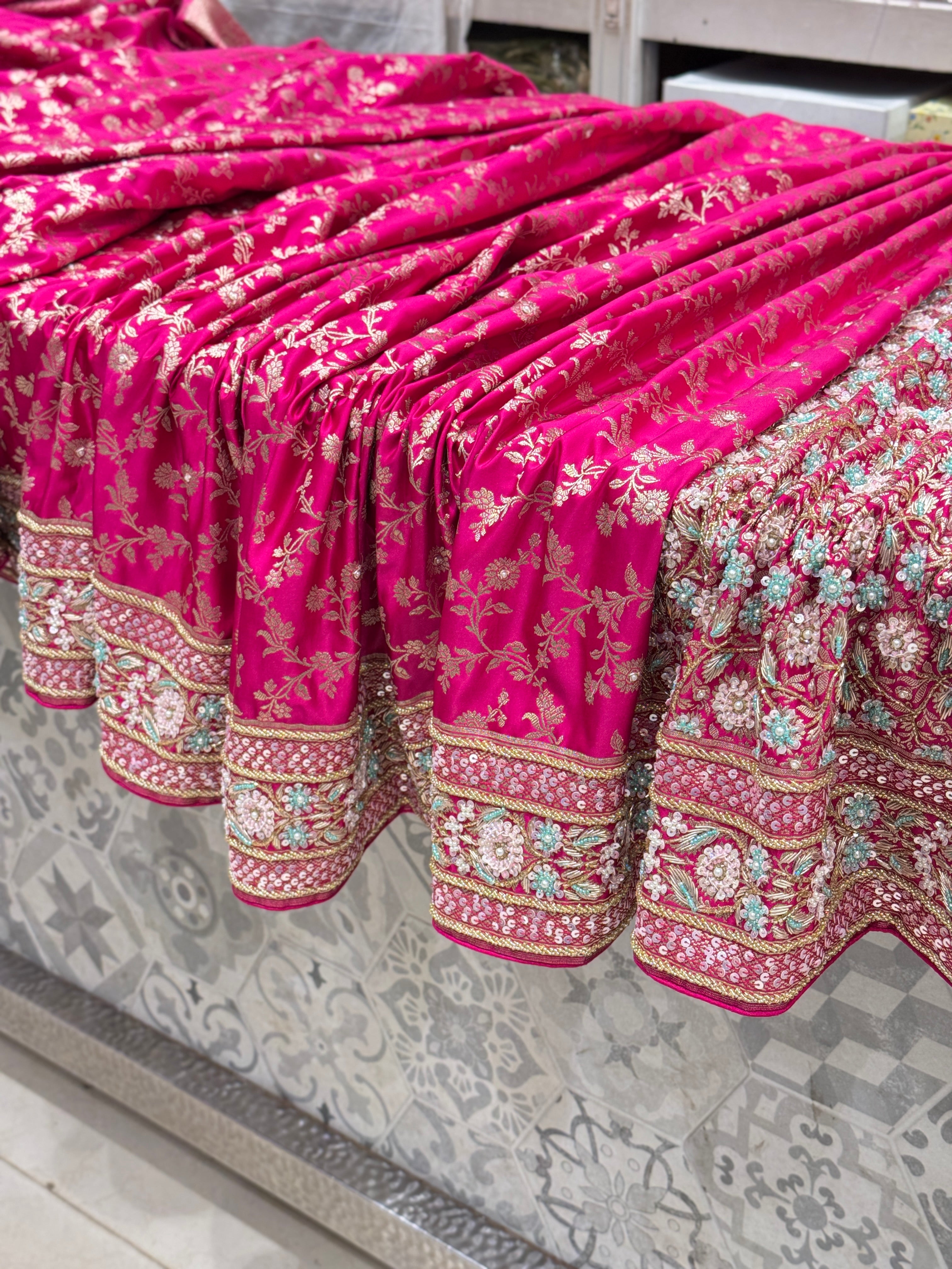 Rani Pink Banarasi Hand Embroidery Saree
