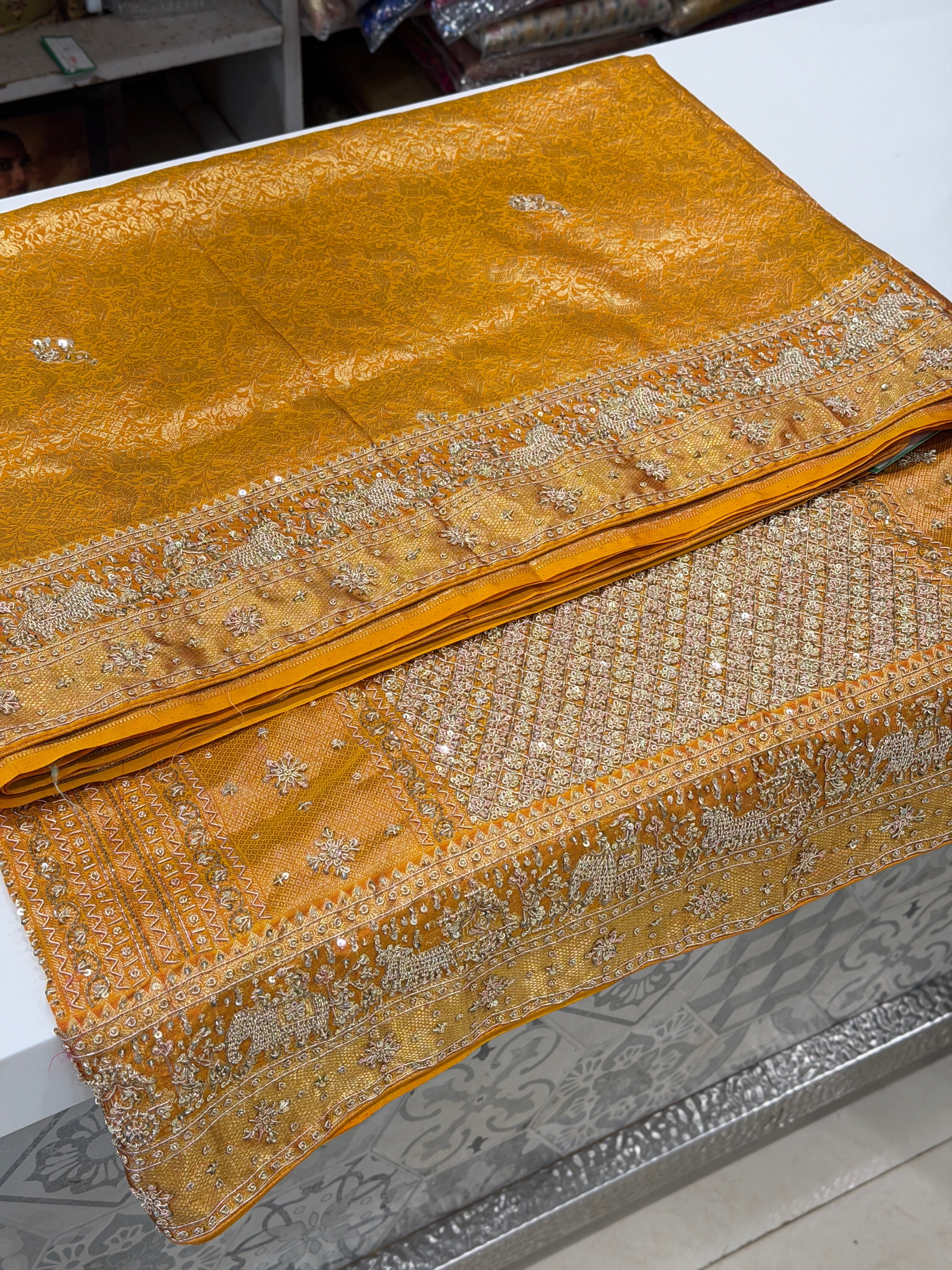 Rust Orange Doli Kanjivaram Zardosi Hand Embroidery Saree