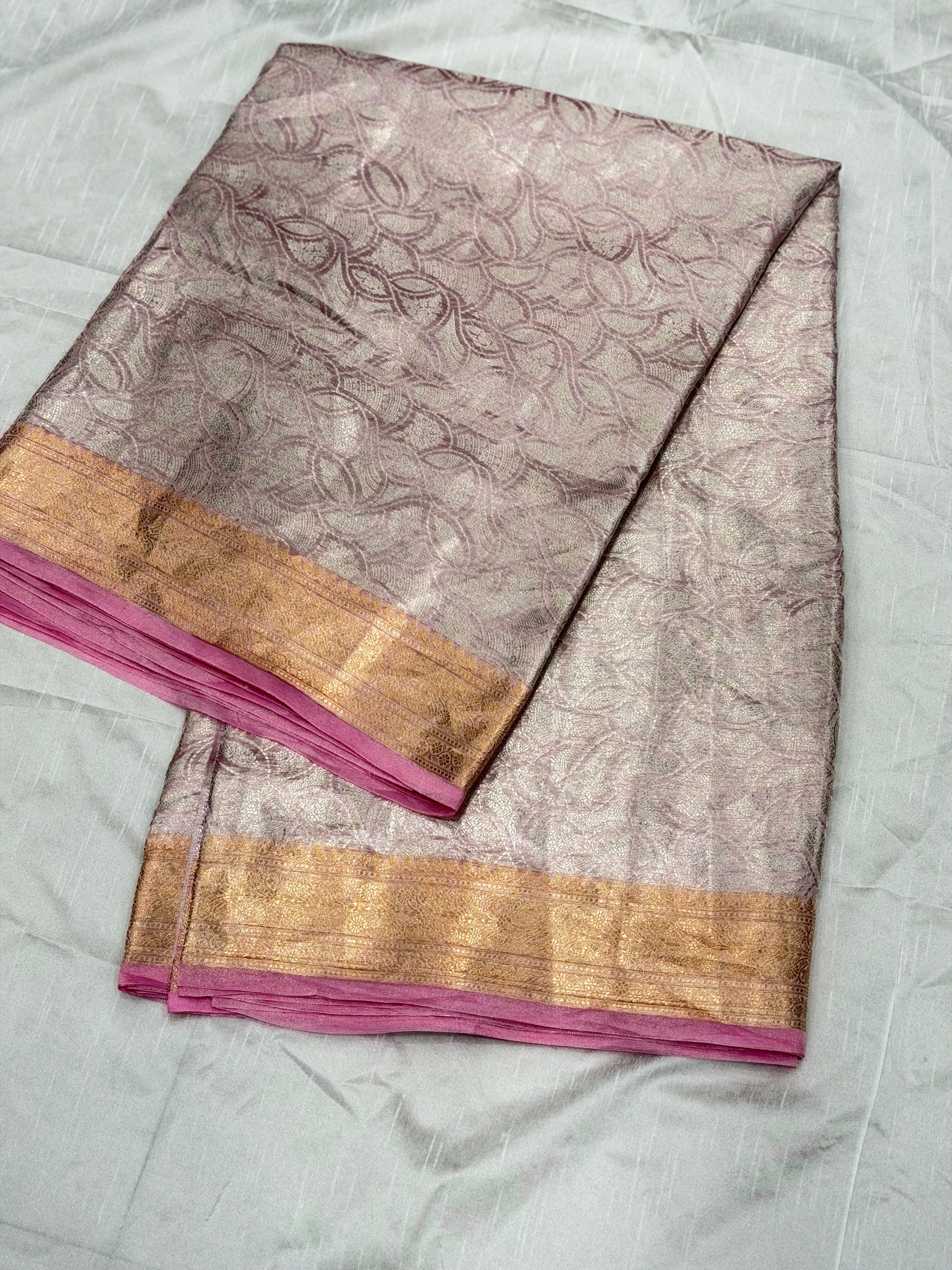Pink Pure Woven Double Tissue Brocade Silk Saree