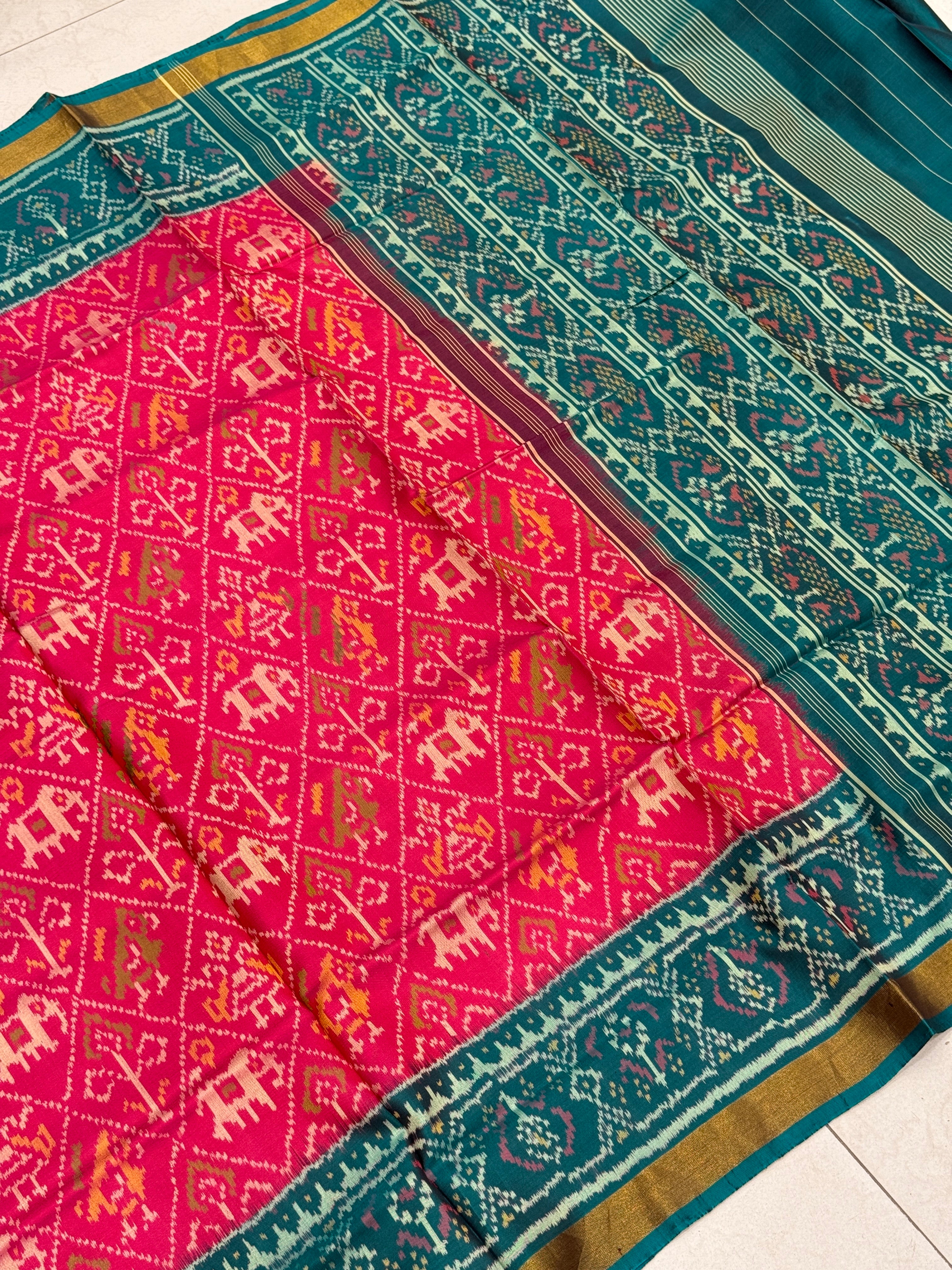 Rani Bottle Green Handloom Rajkoti Patola Saree