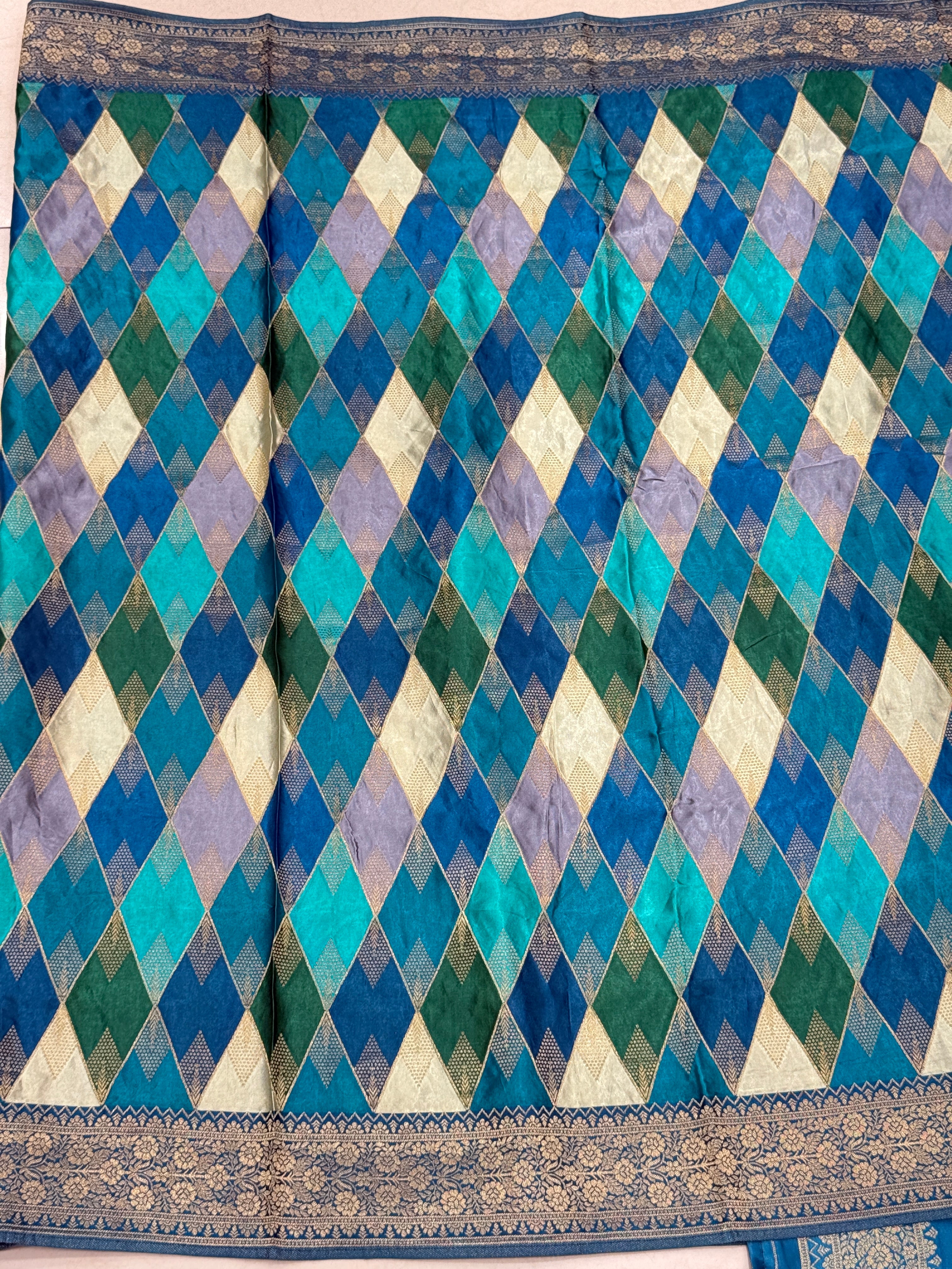 Rama Blue Contemporary Kaju Katli Design Banarasi Modal Satin Rangkat Saree