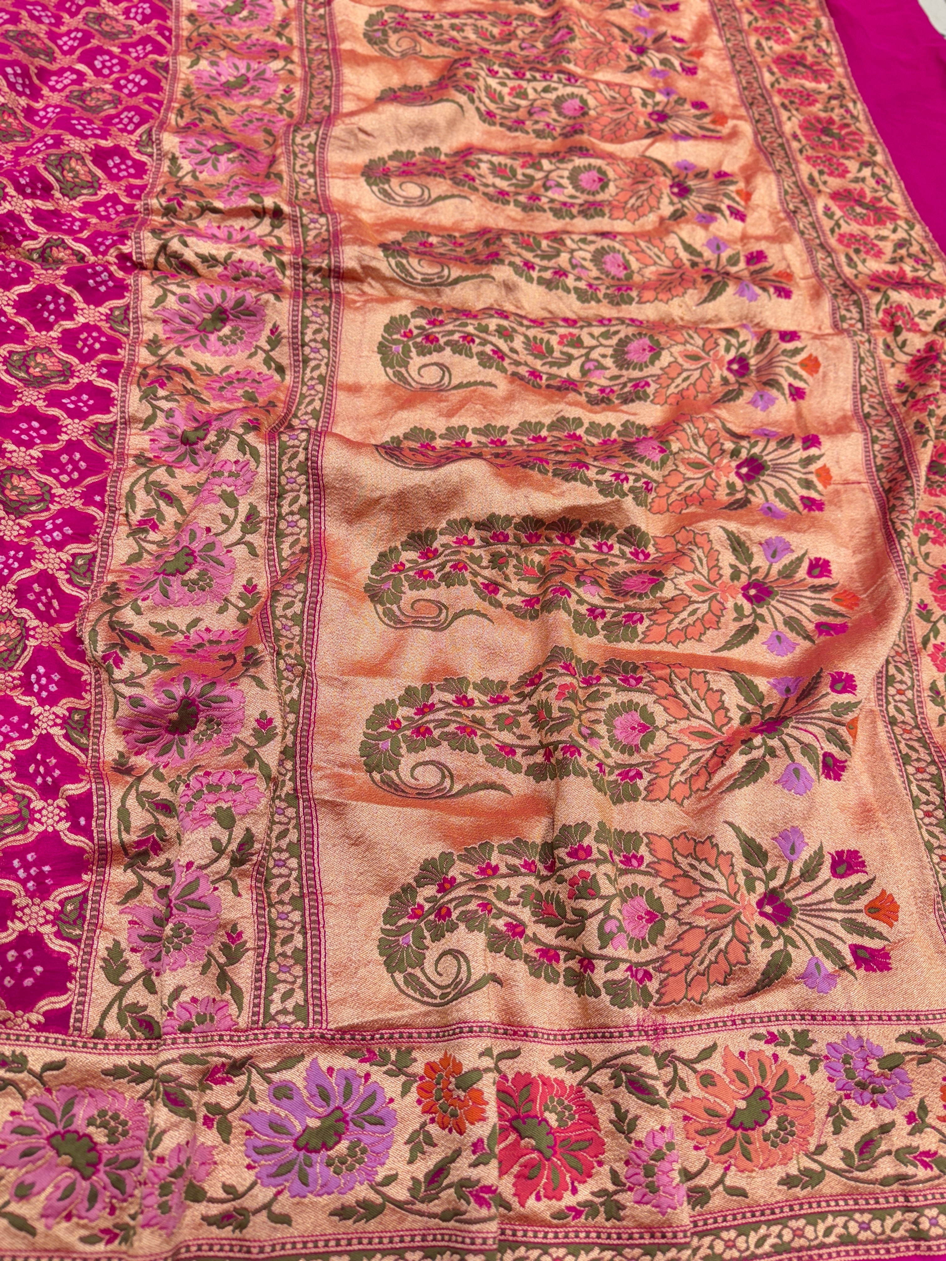 Rani Floral Border Meenakari Rai Bandhej Georgette Bandhini Saree