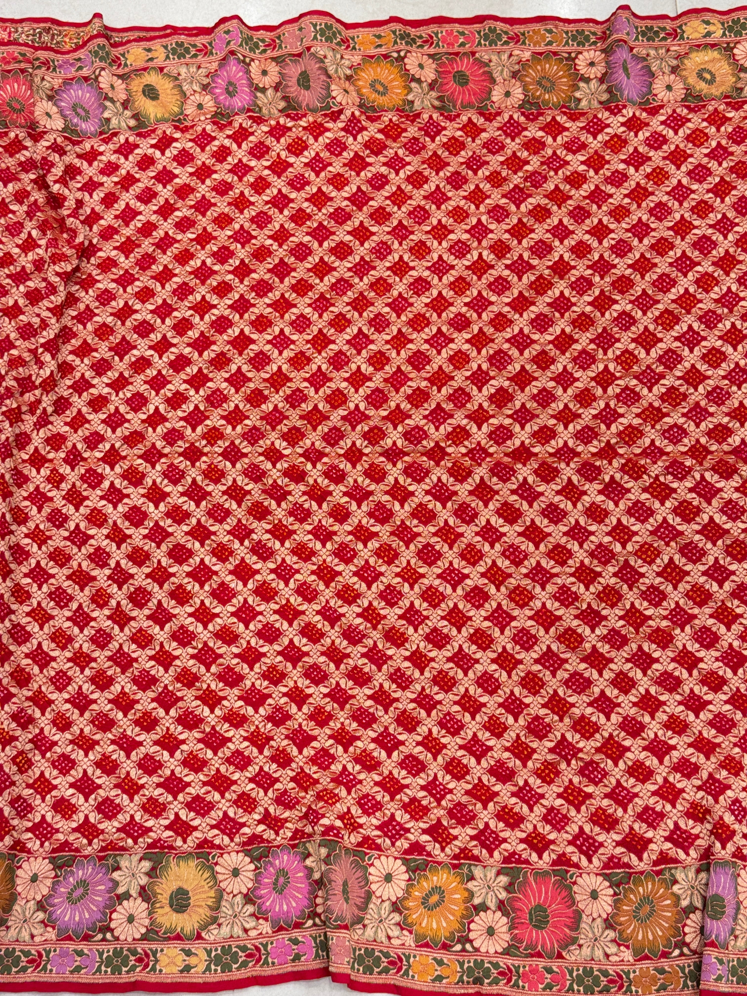Red Meenakari Double Floral Rai Bandhej Georgette Bandhini Saree