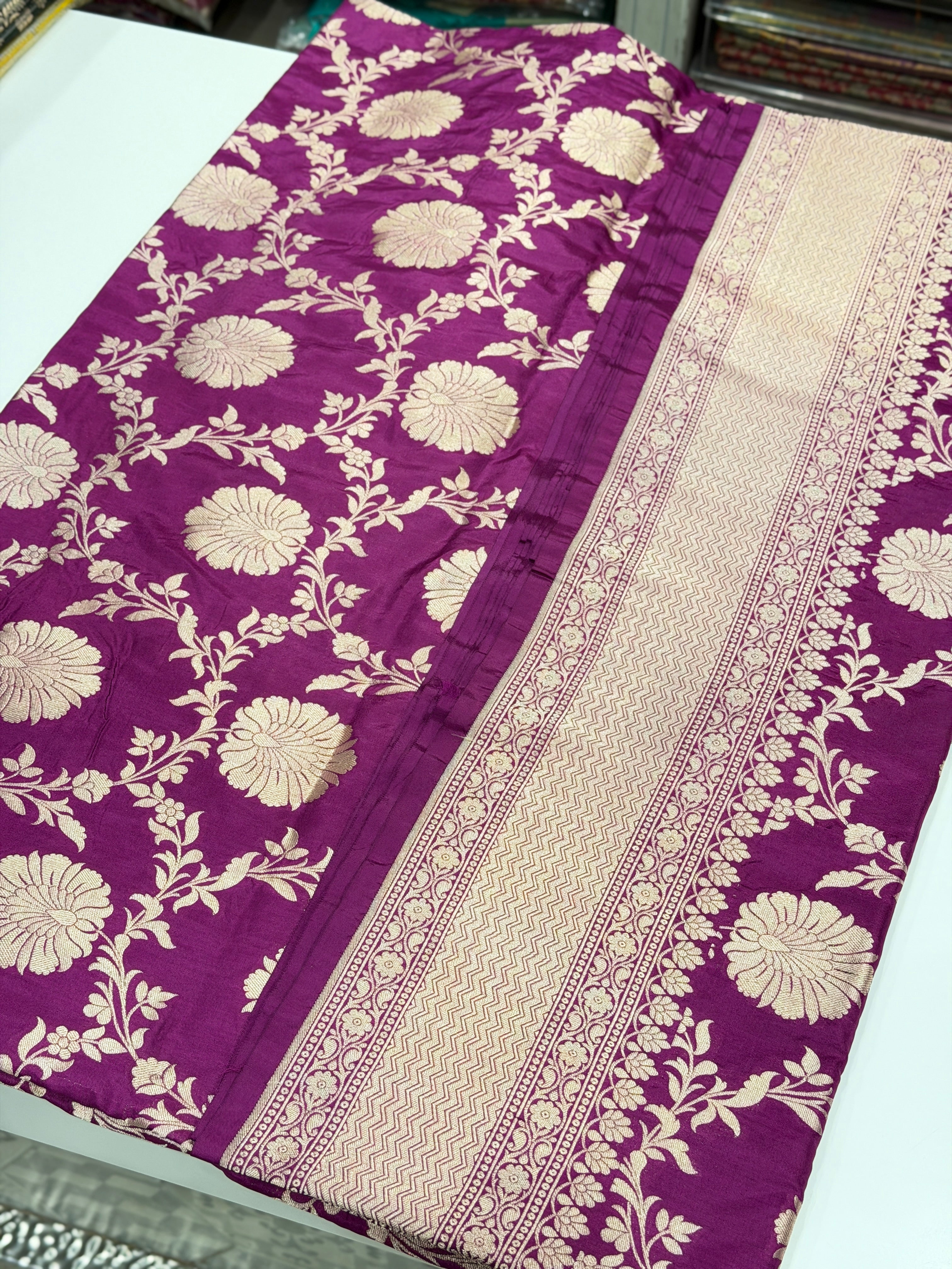 Violet Big Jaal Handloom Banarasi Katan Silk Saree