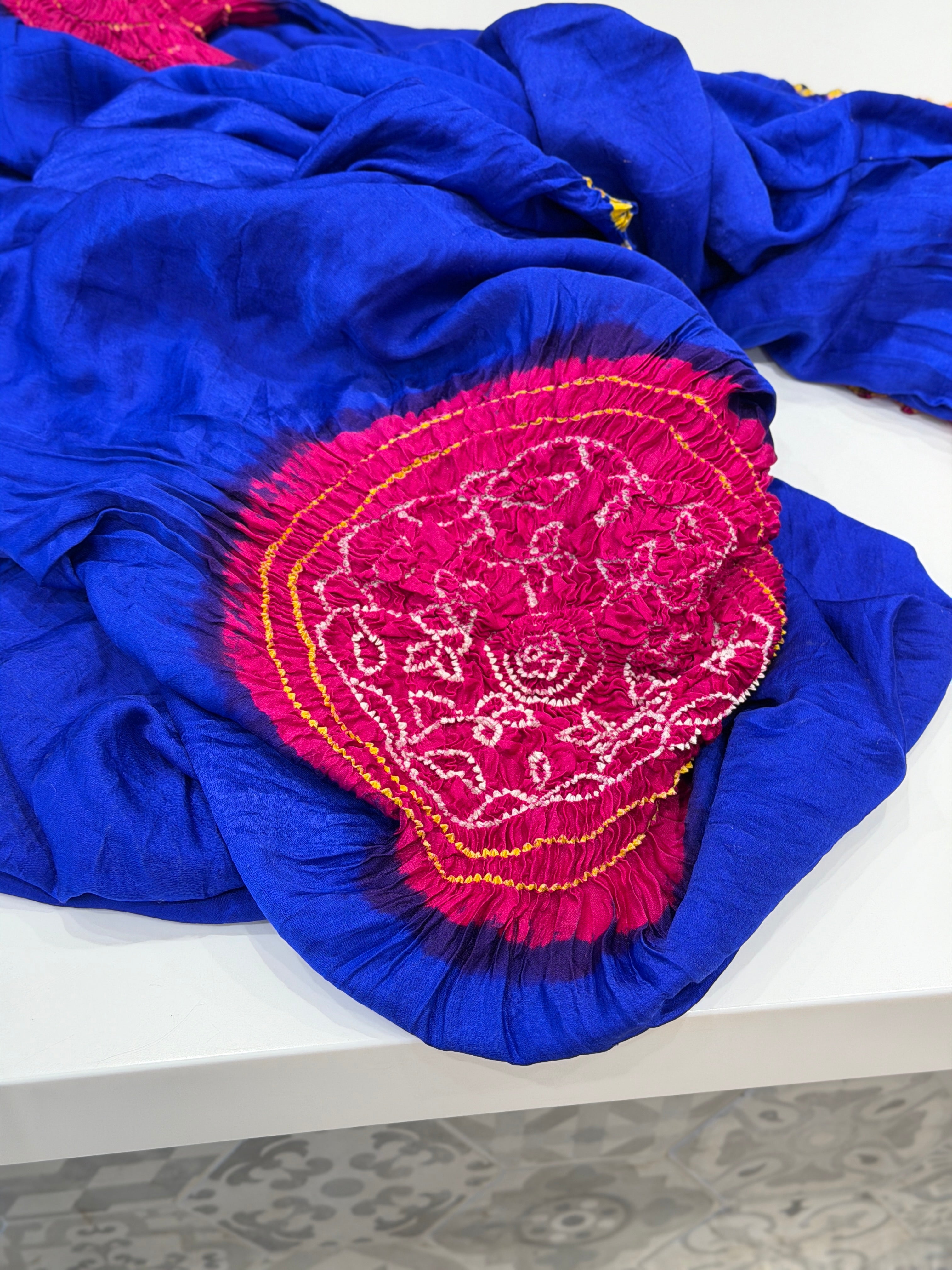 Blue Rani Rasmandal Pure Gajji Silk Rai Bandhej Hand Made Saree