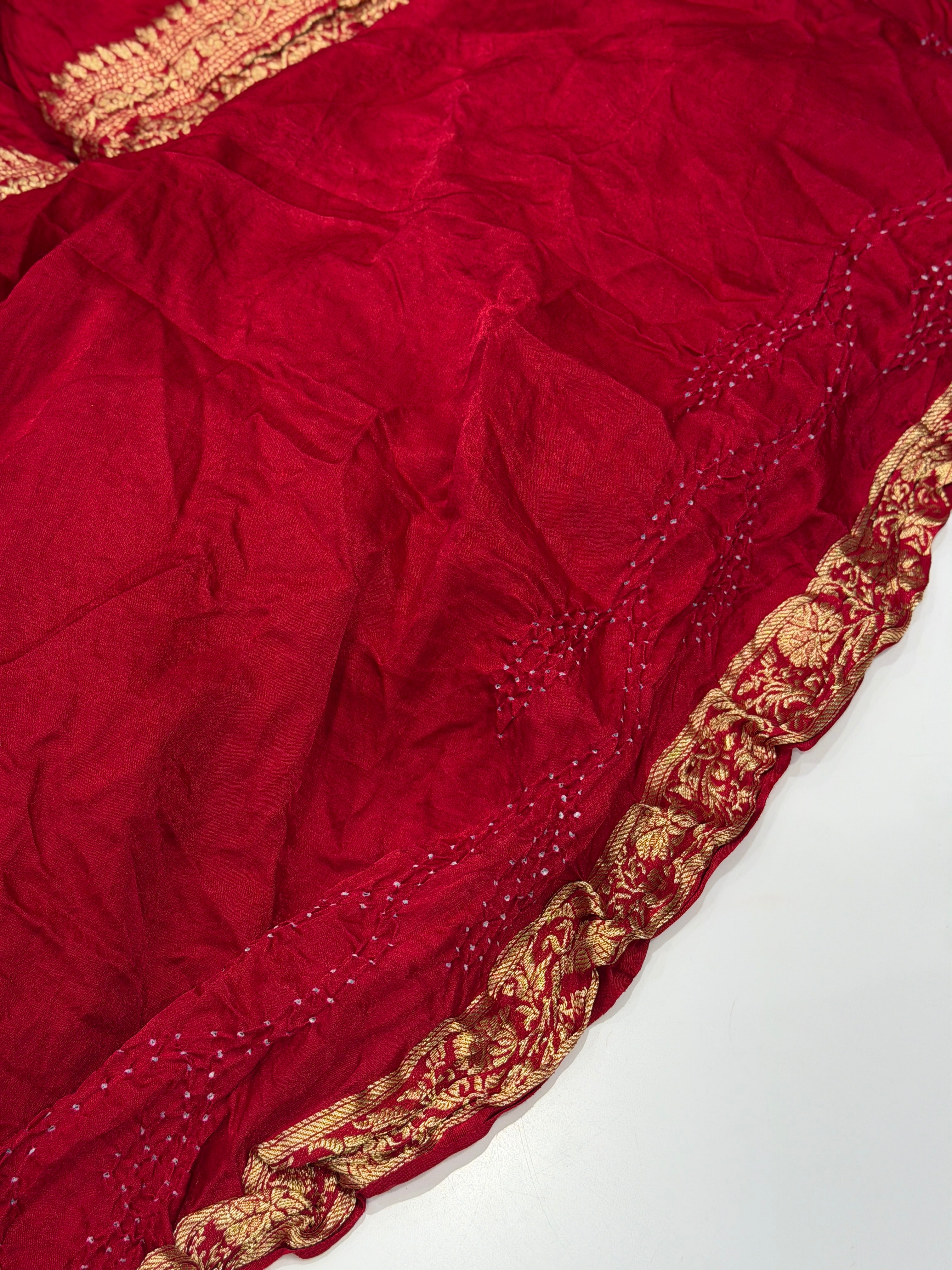 Red Ambadal Pure Gajji Silk Rai Bandhej Hand Made Saree