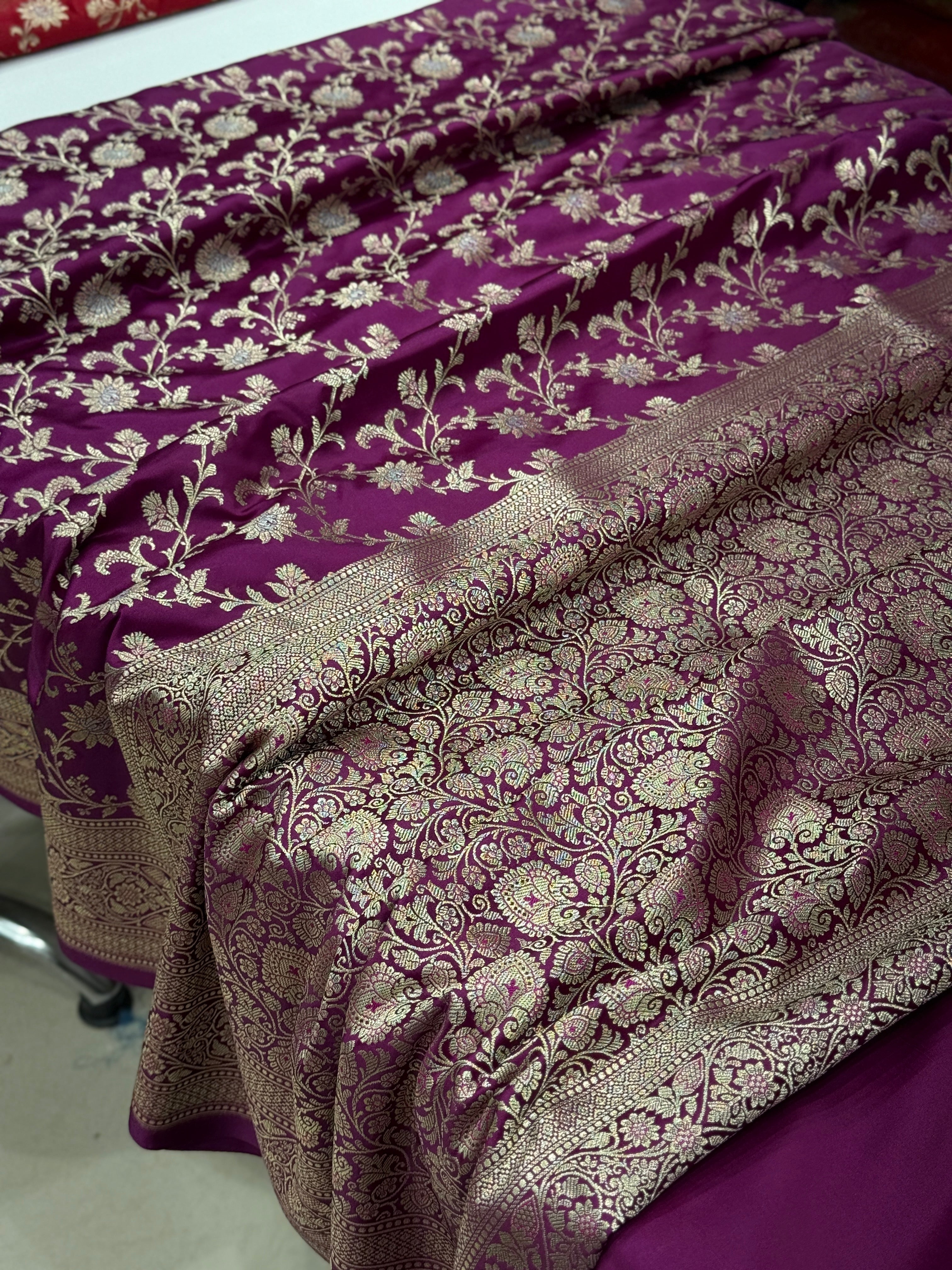 Wine Banarasi Silk Small Jaal Saree