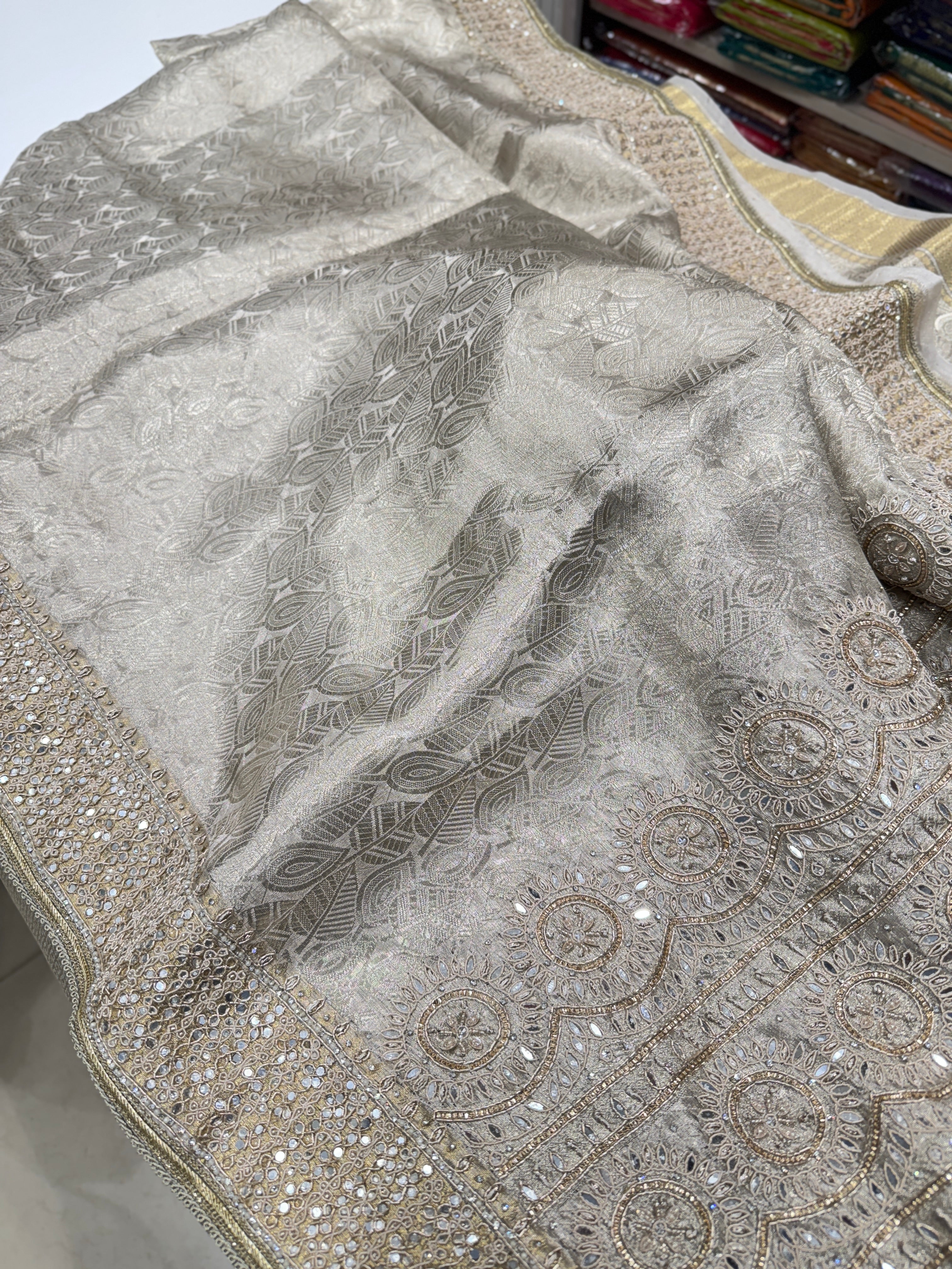 Silver Tissue Kanjivaram Contemporary Hand Embroidery Saree