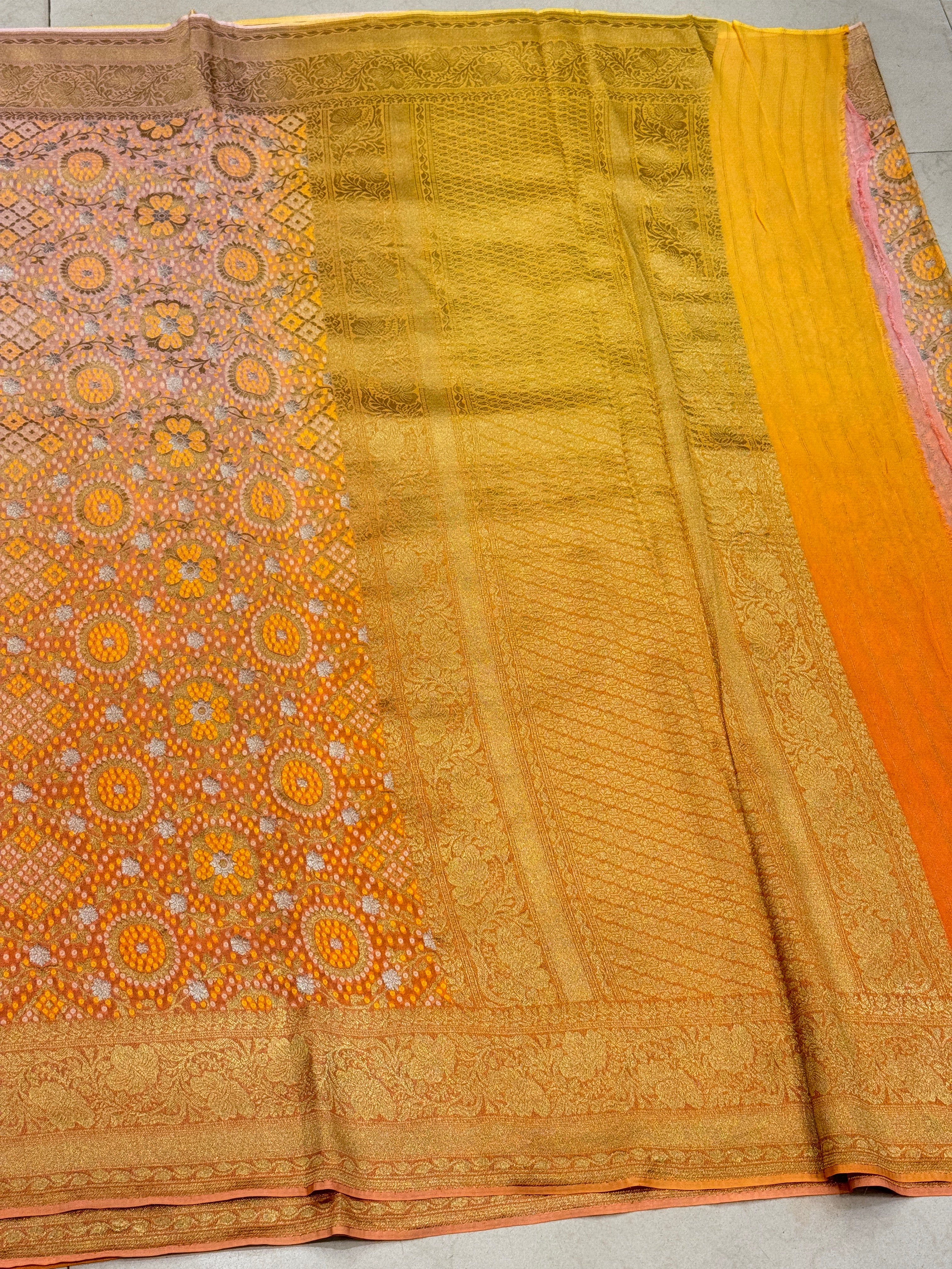 Orange Shaded Woven Bandhej Georgette Banarasi Saree