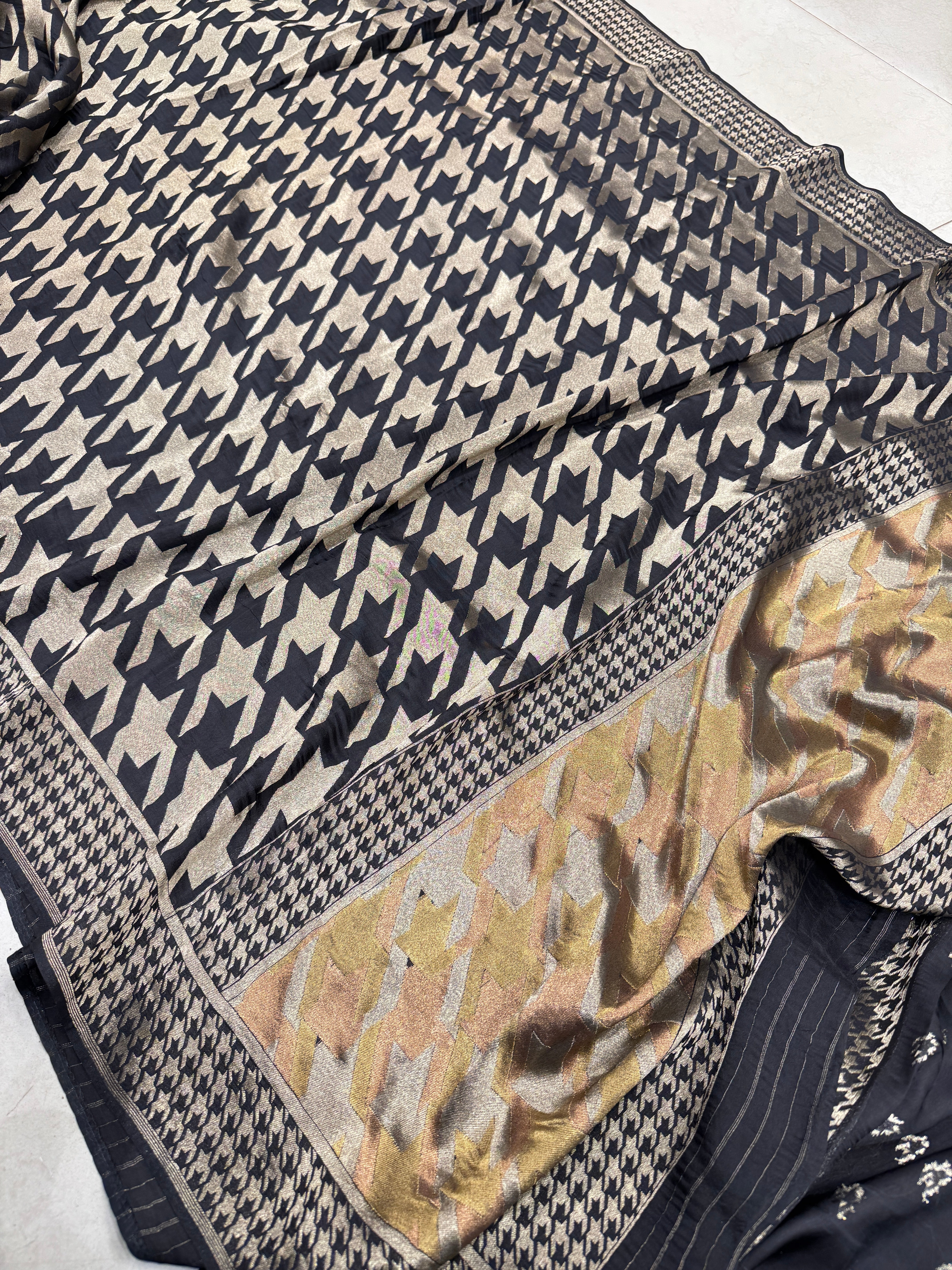 Black Contemporary Banarasi Munga Silk Saree