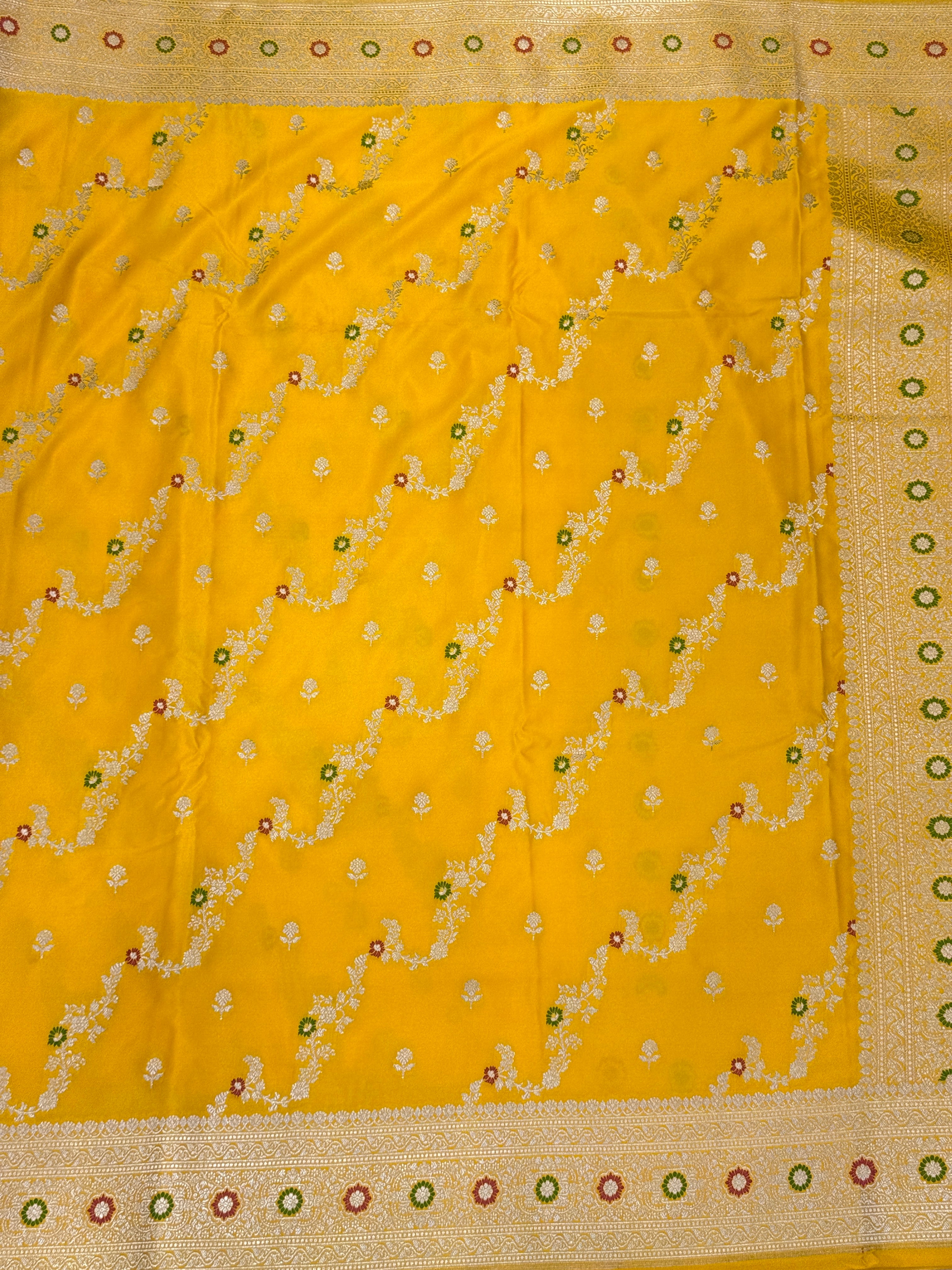 Yellow Banarasi Silk Meena Jaal Saree