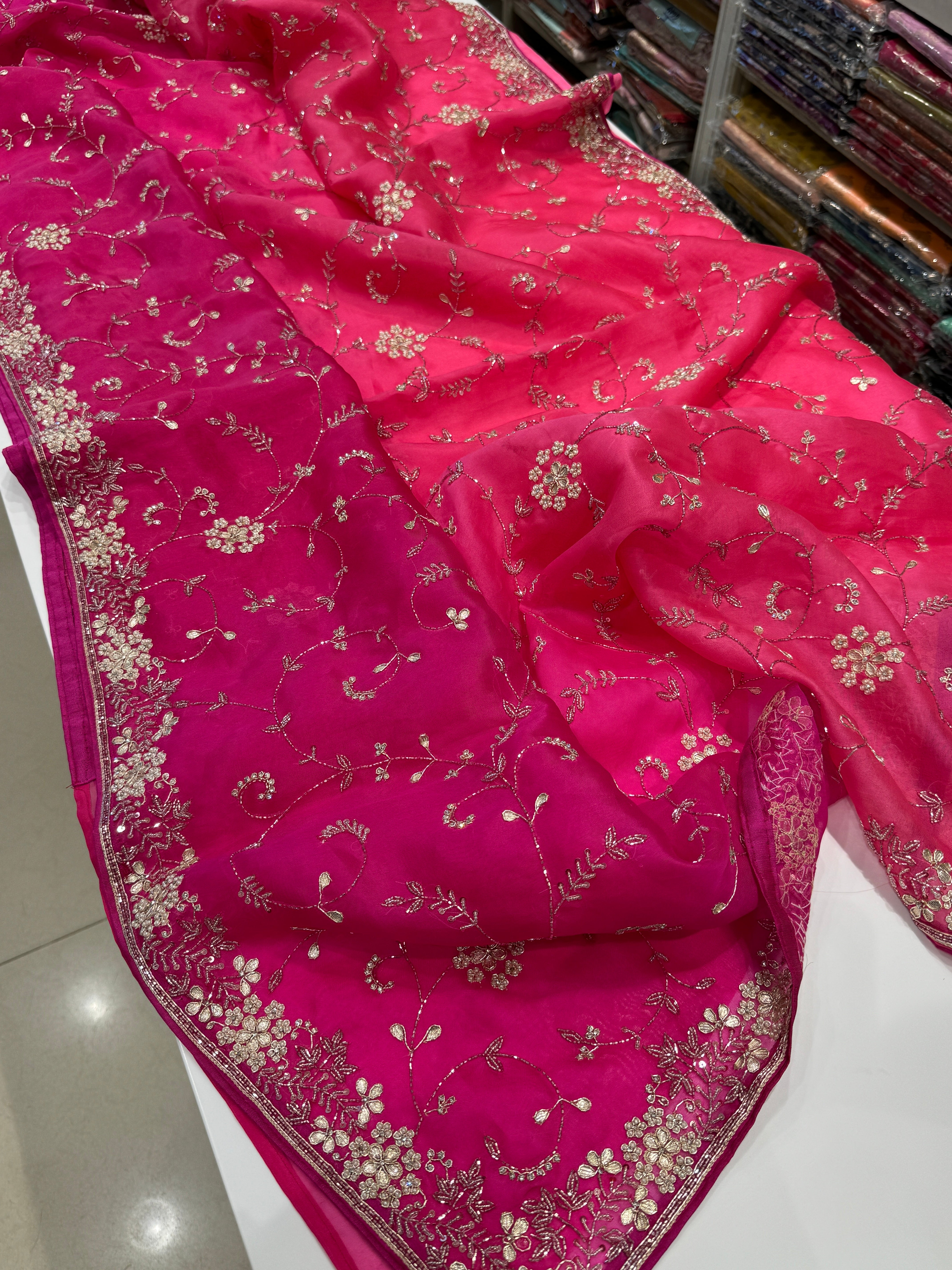 Shaded Organza Zardosi Sequin Jaal Saree