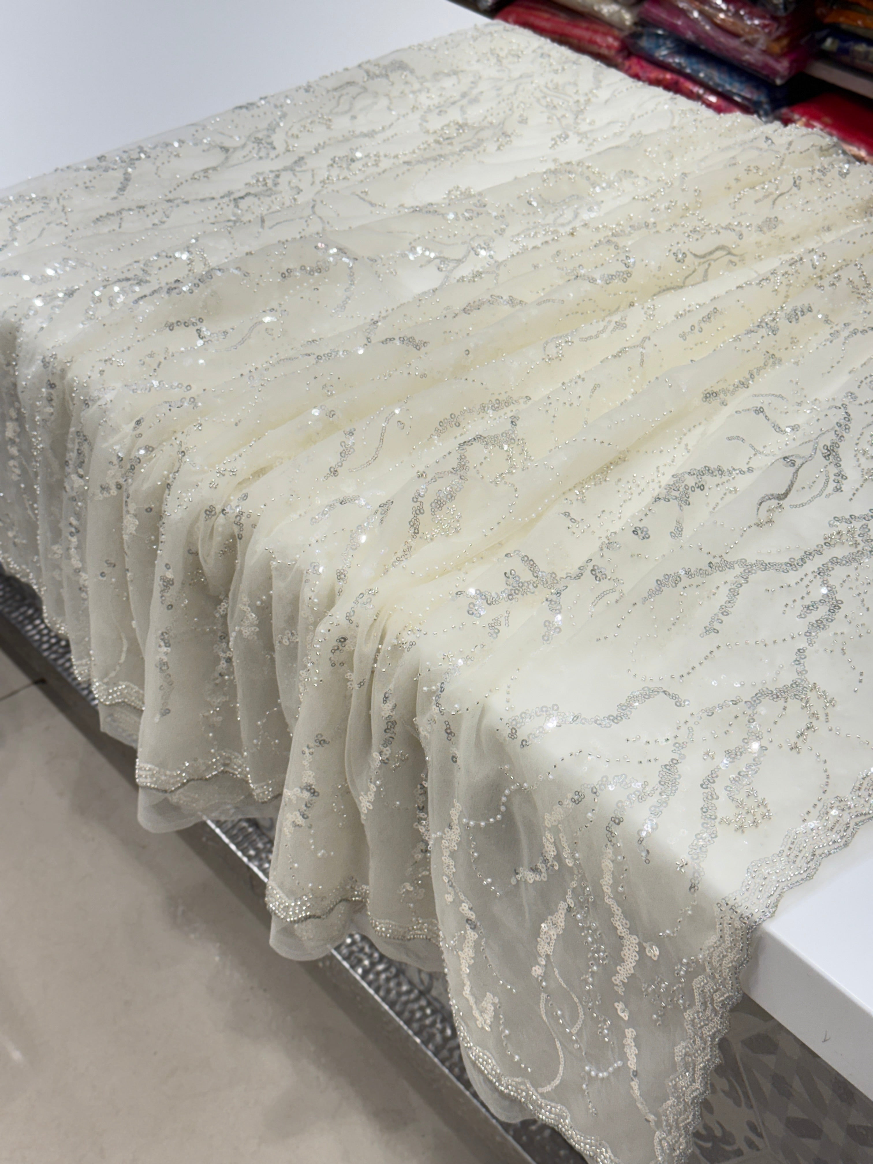 White Net Sequin Saree