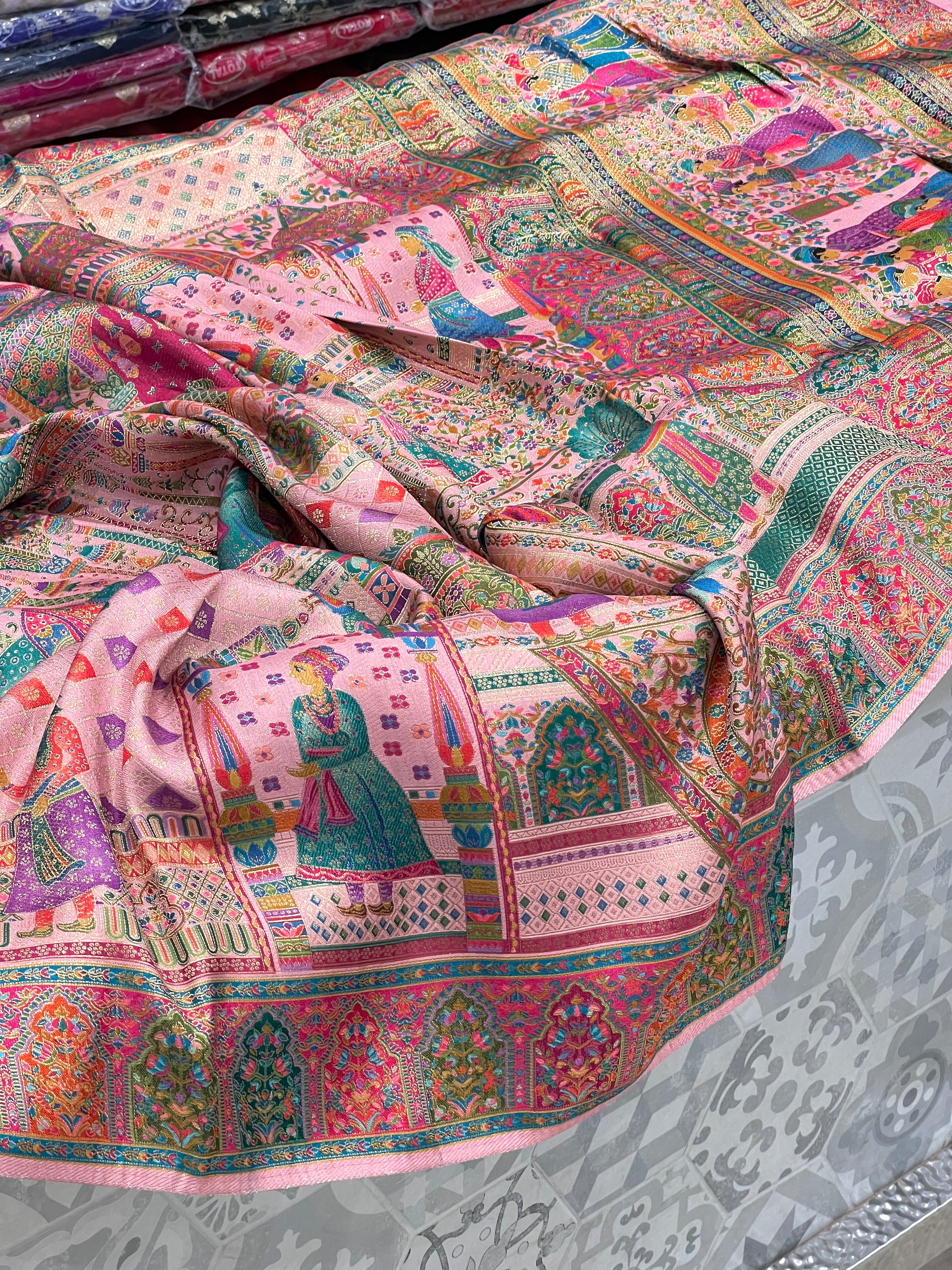 Baby Pink Pashmina Style Darbar Silk Saree