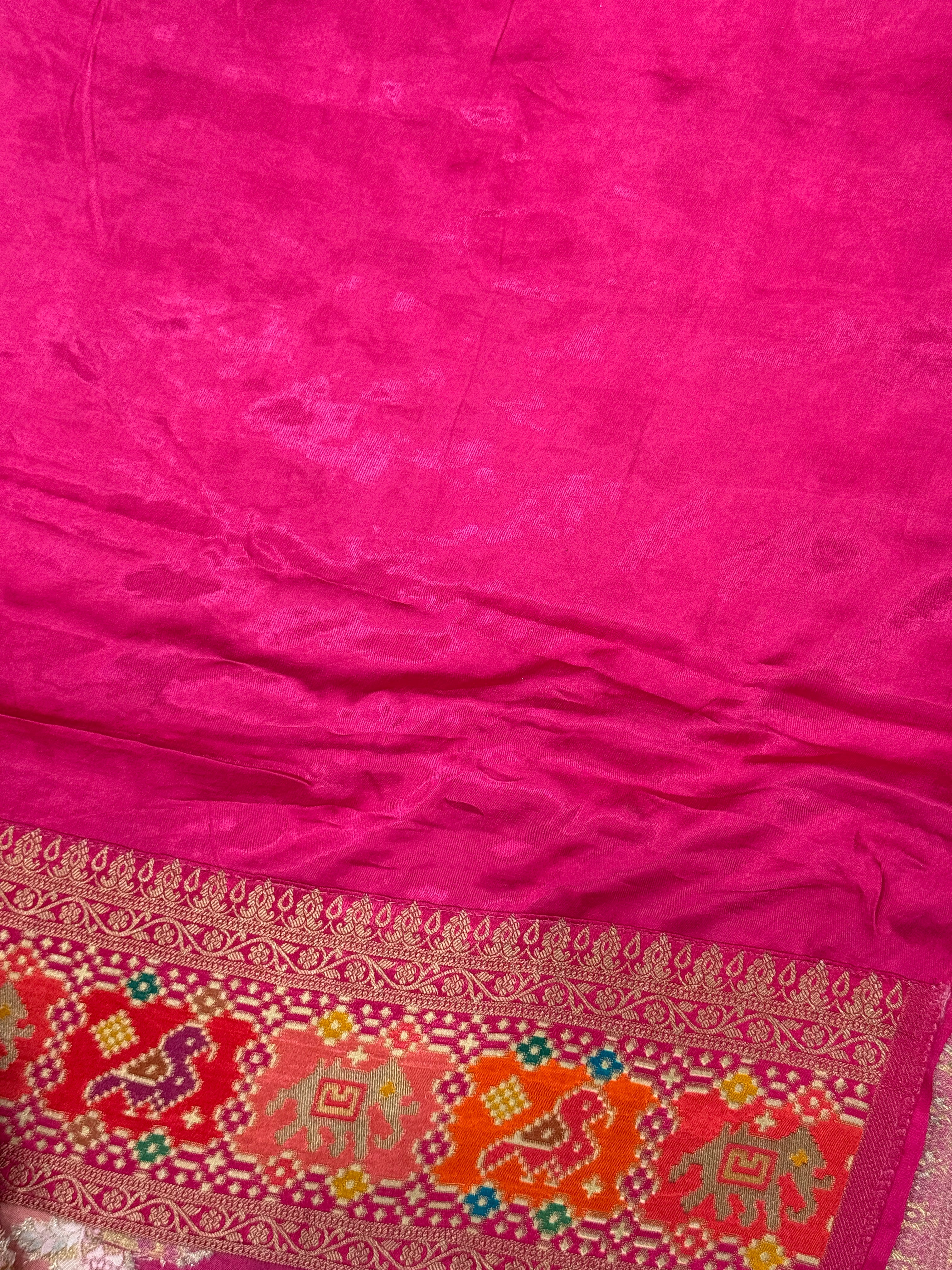 Orange Rani Banarasi Rangkat Fusion Patola Border Saree