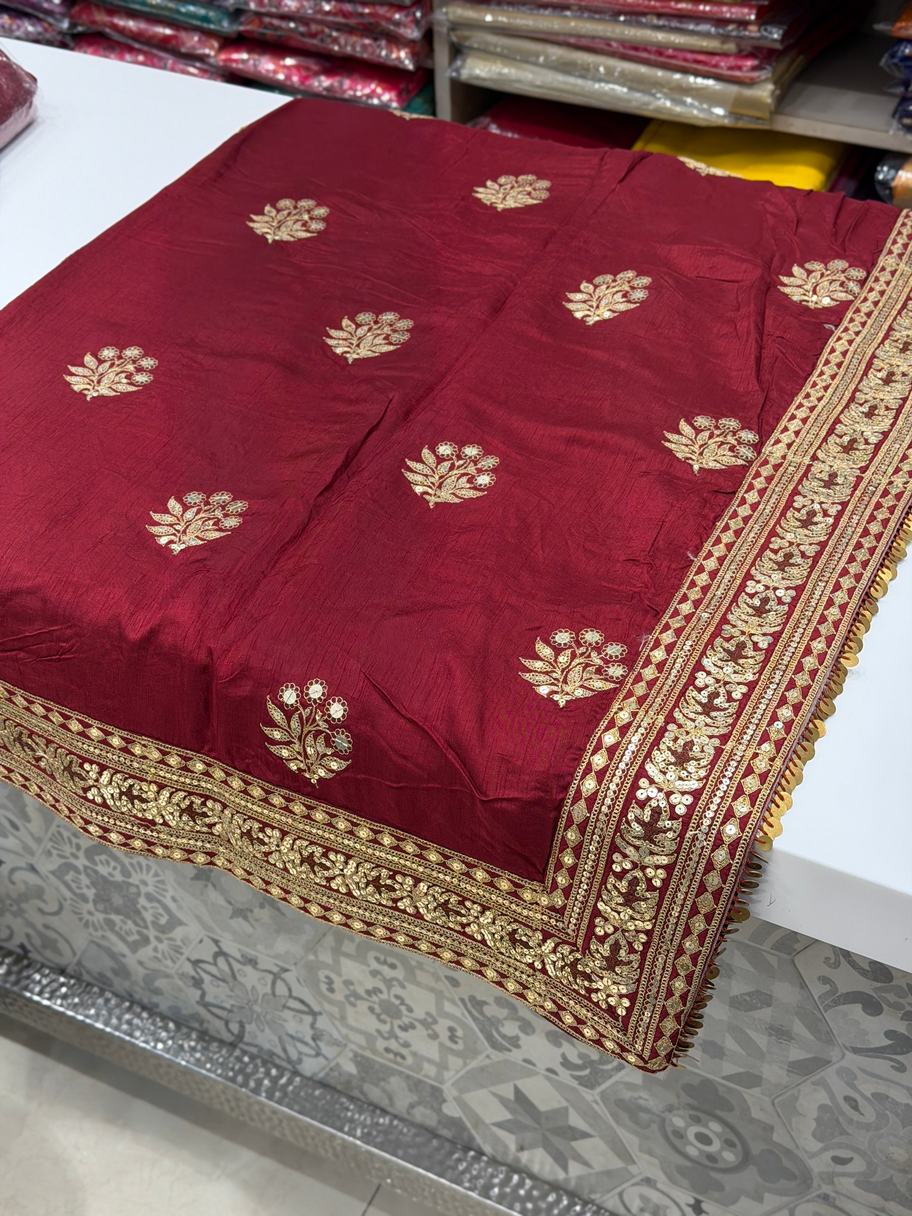 Maroon Marodi Embroidery Butta Sabyasachi Inspired Pure Silk Saree