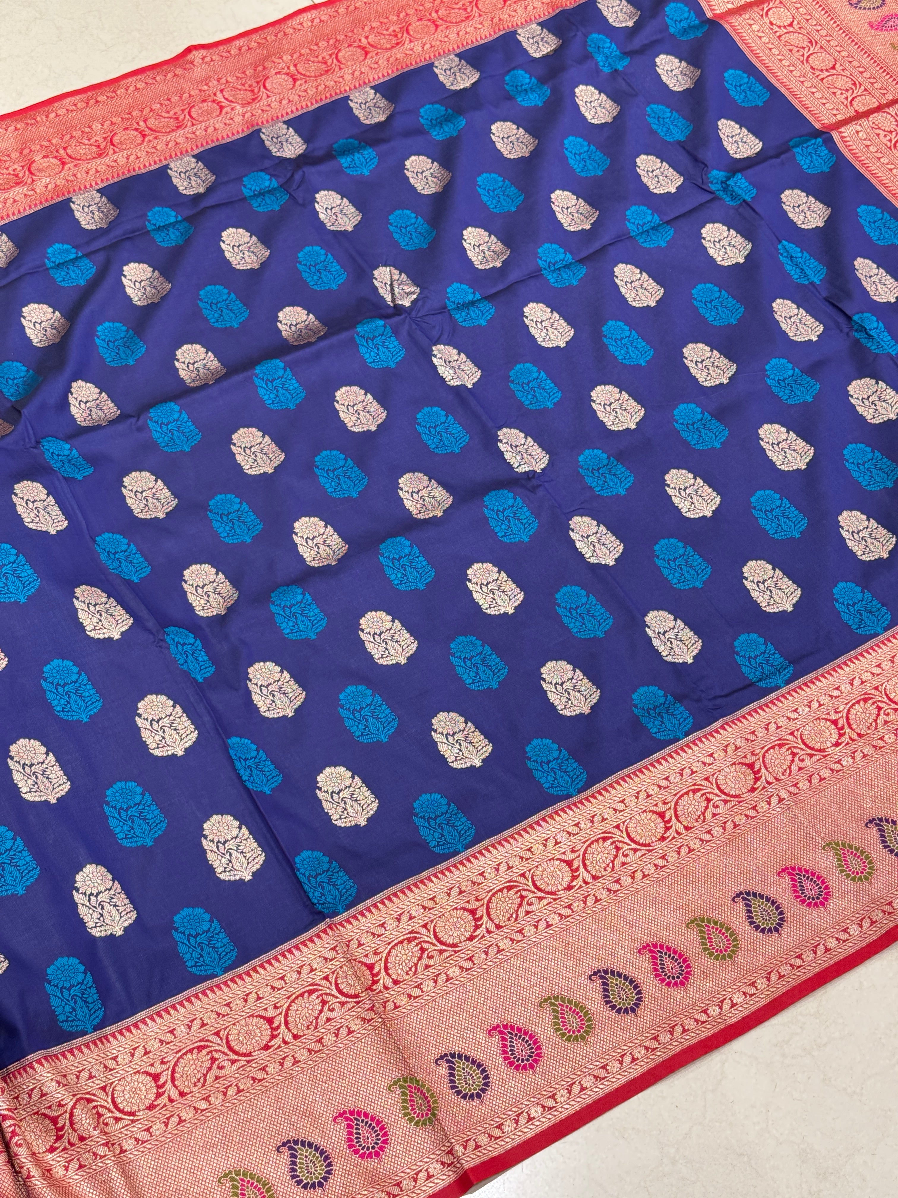 Blue Sunflower Butta Banarasi Silk Saree