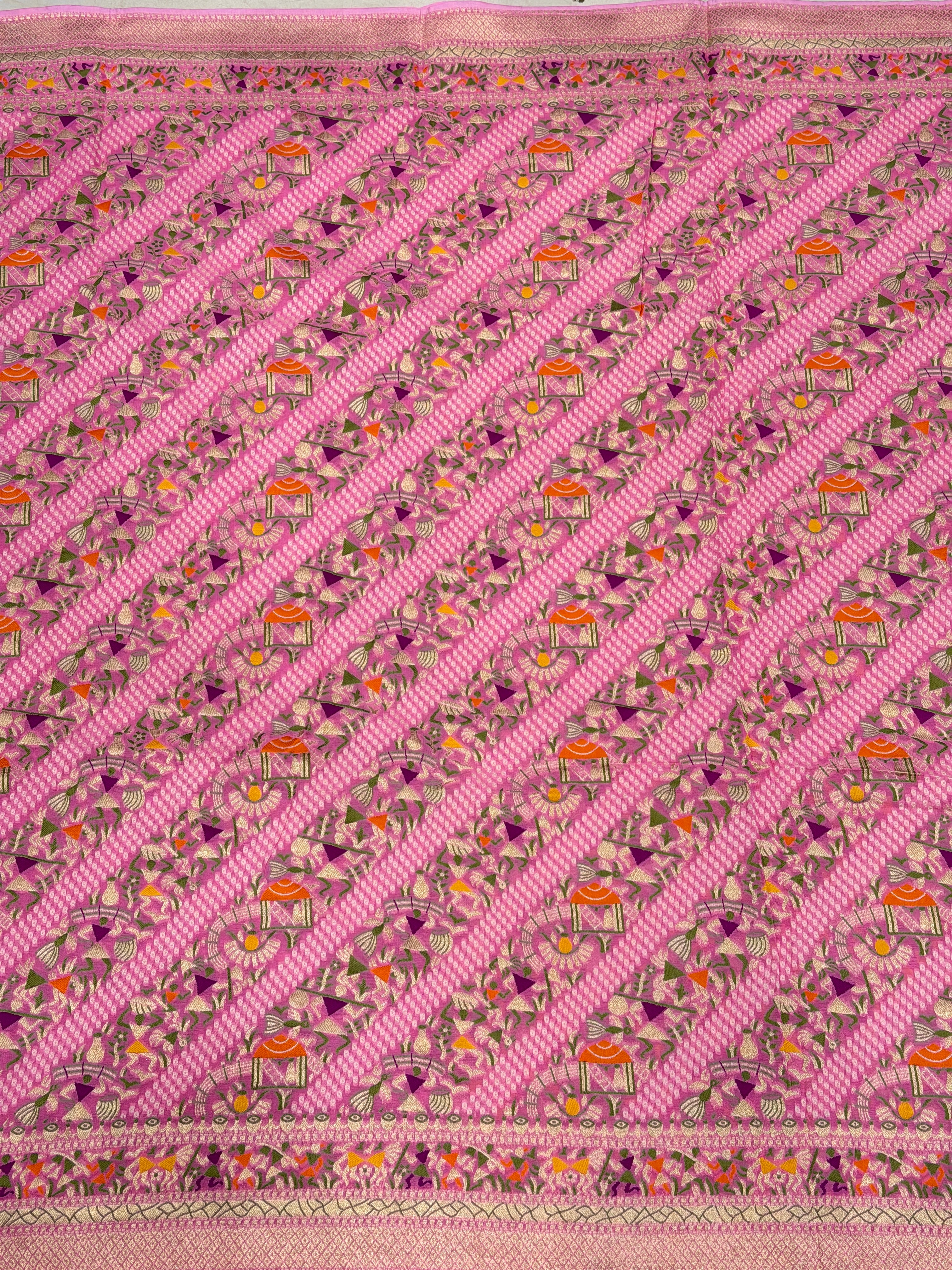 Light Pink Warli Style Woven Bandhej Georgette Saree