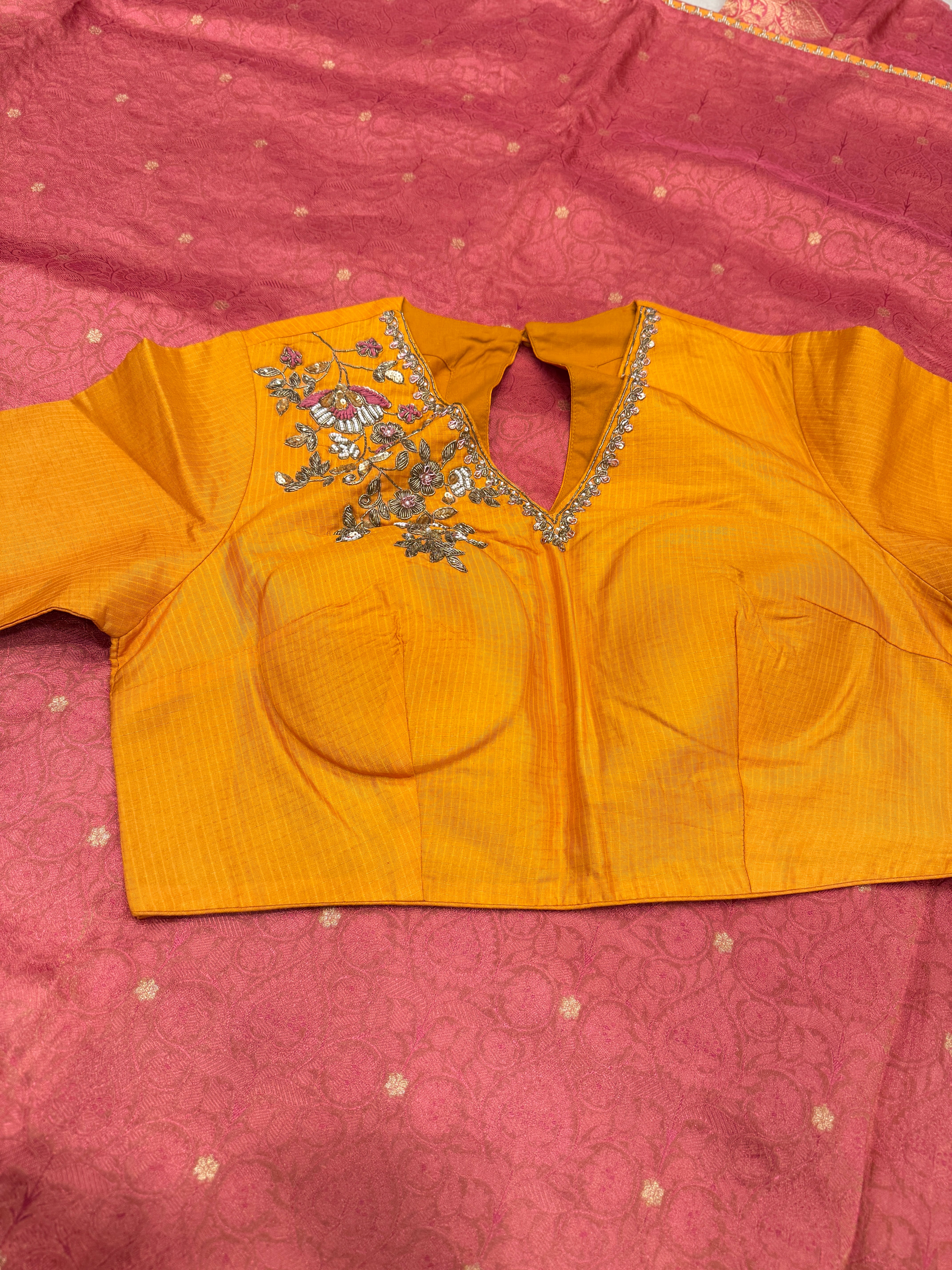 Pink Crepe Weaved Saree with contrast zardosi blouse saree