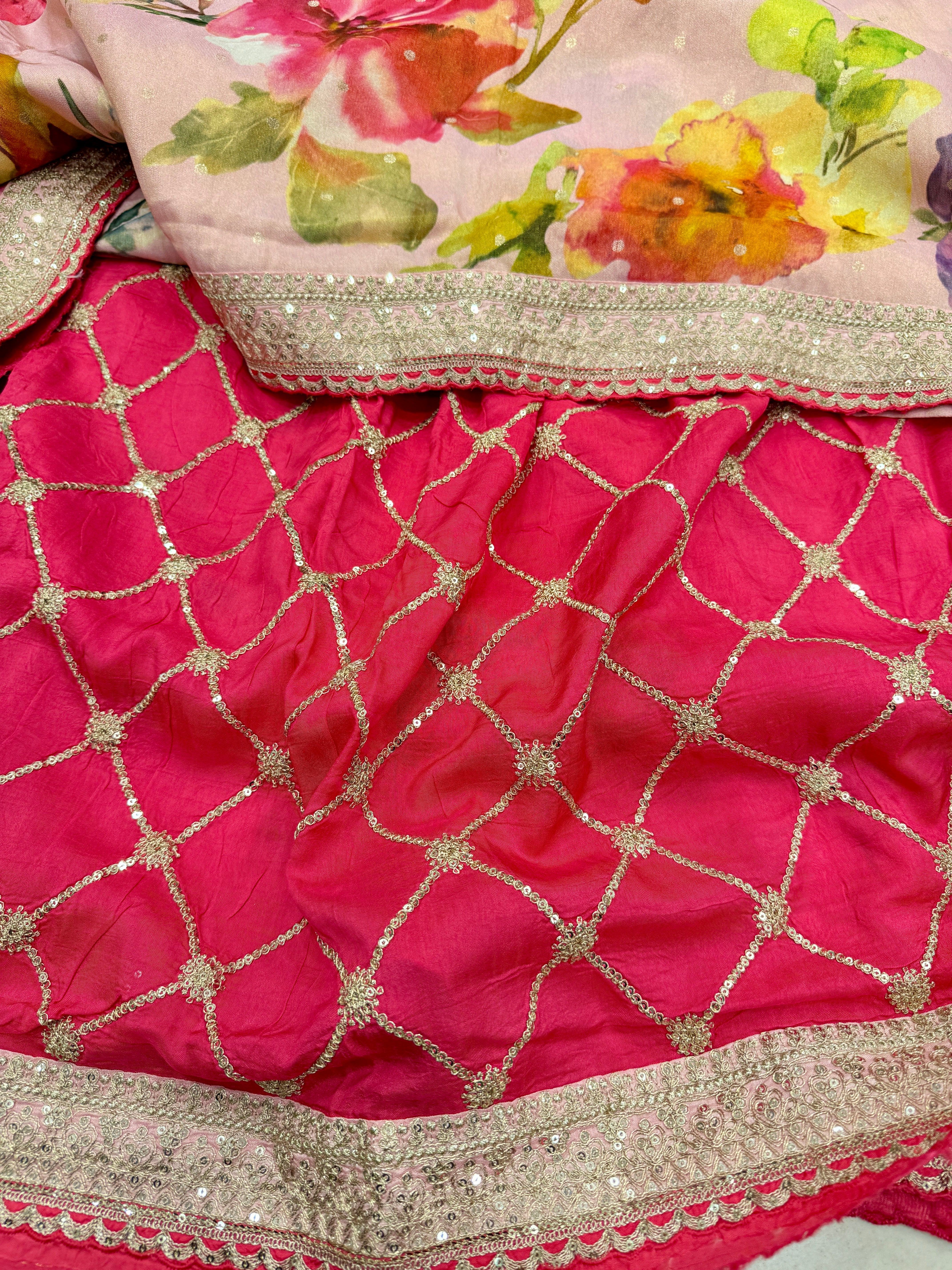 Pink Printed Crepe Tissue Sabyasachi Inspired Border Saree