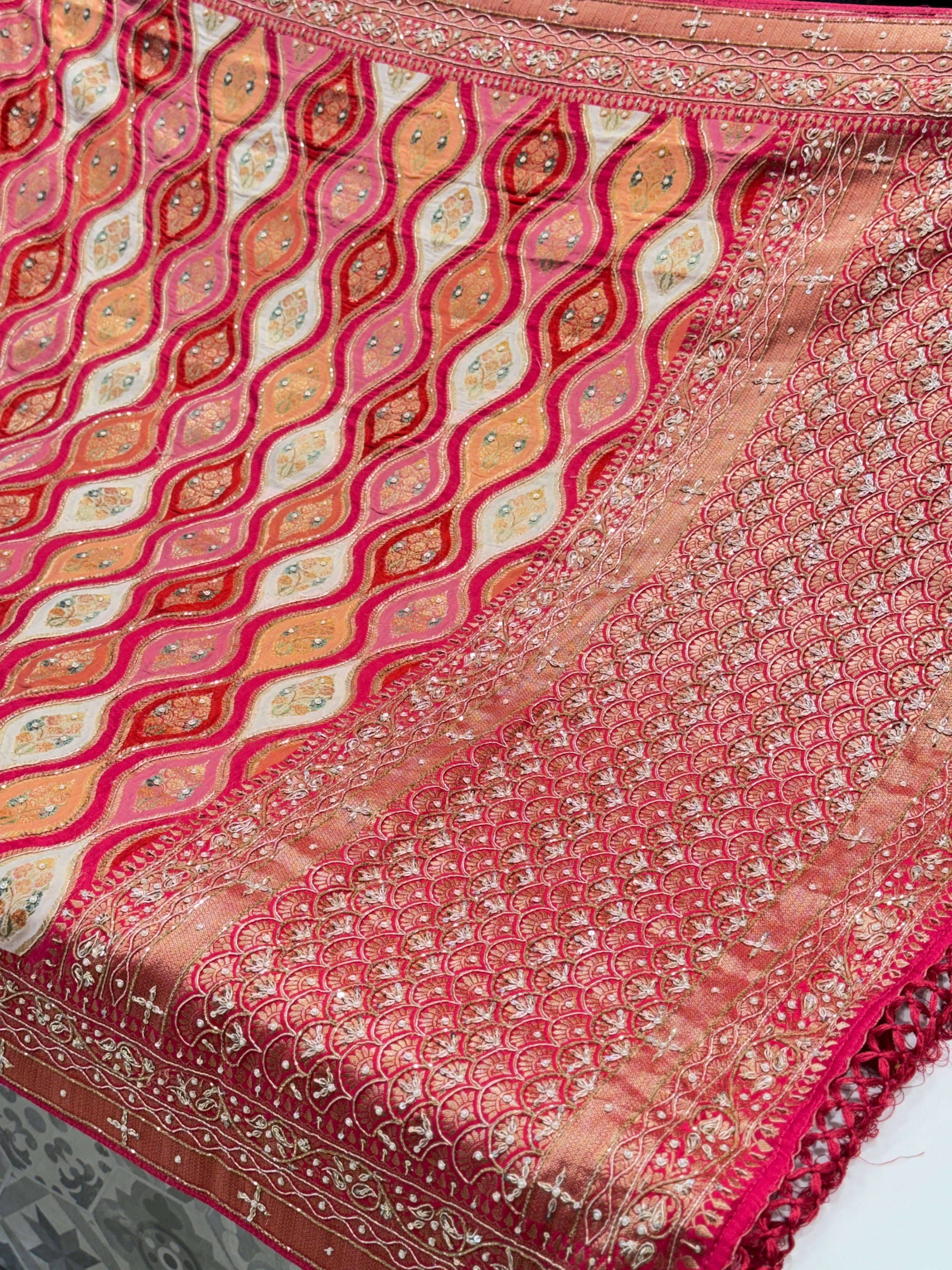 Rani Rangkat Modal Satin Zardosi Hand Embroidery Saree