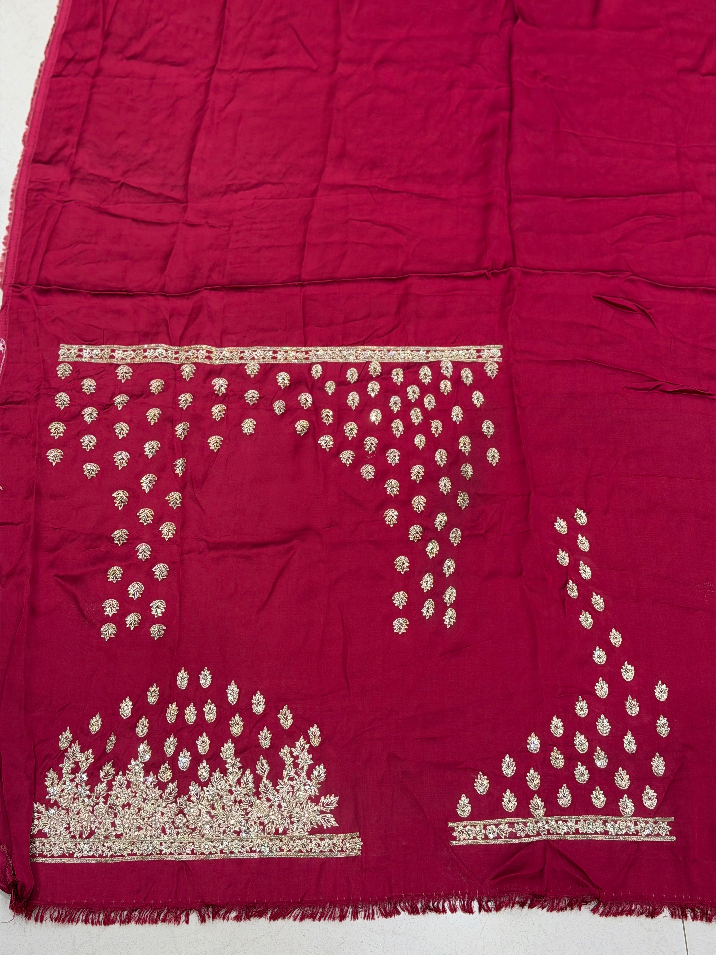 Maroon Hand Embroidery Zardosi Blouse Piece