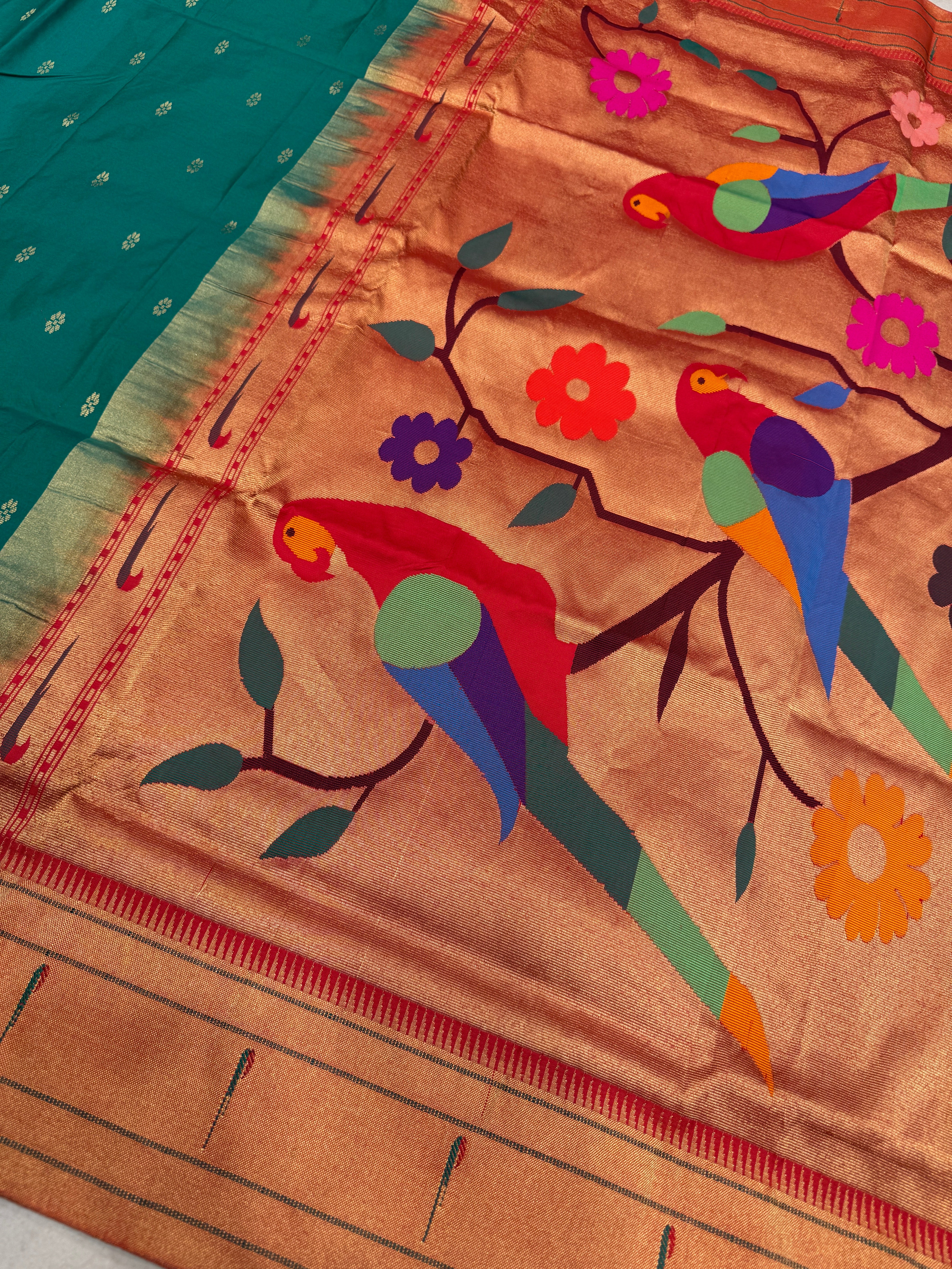 Green Muniya Pure Silk Handloom Paithani Saree