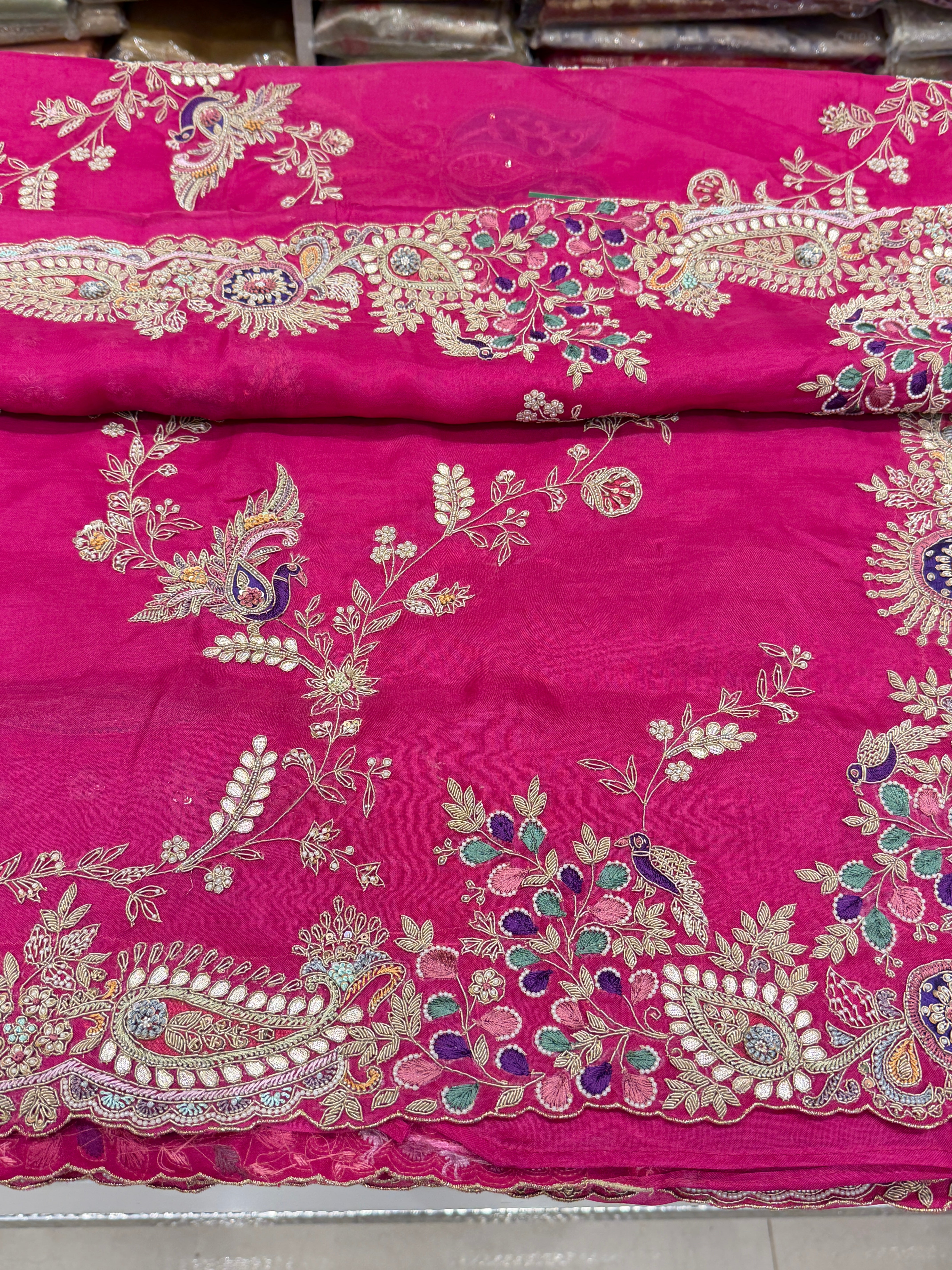 Rani Pink Organza Anamika Khanna Inspired Hand Embroidery Saree