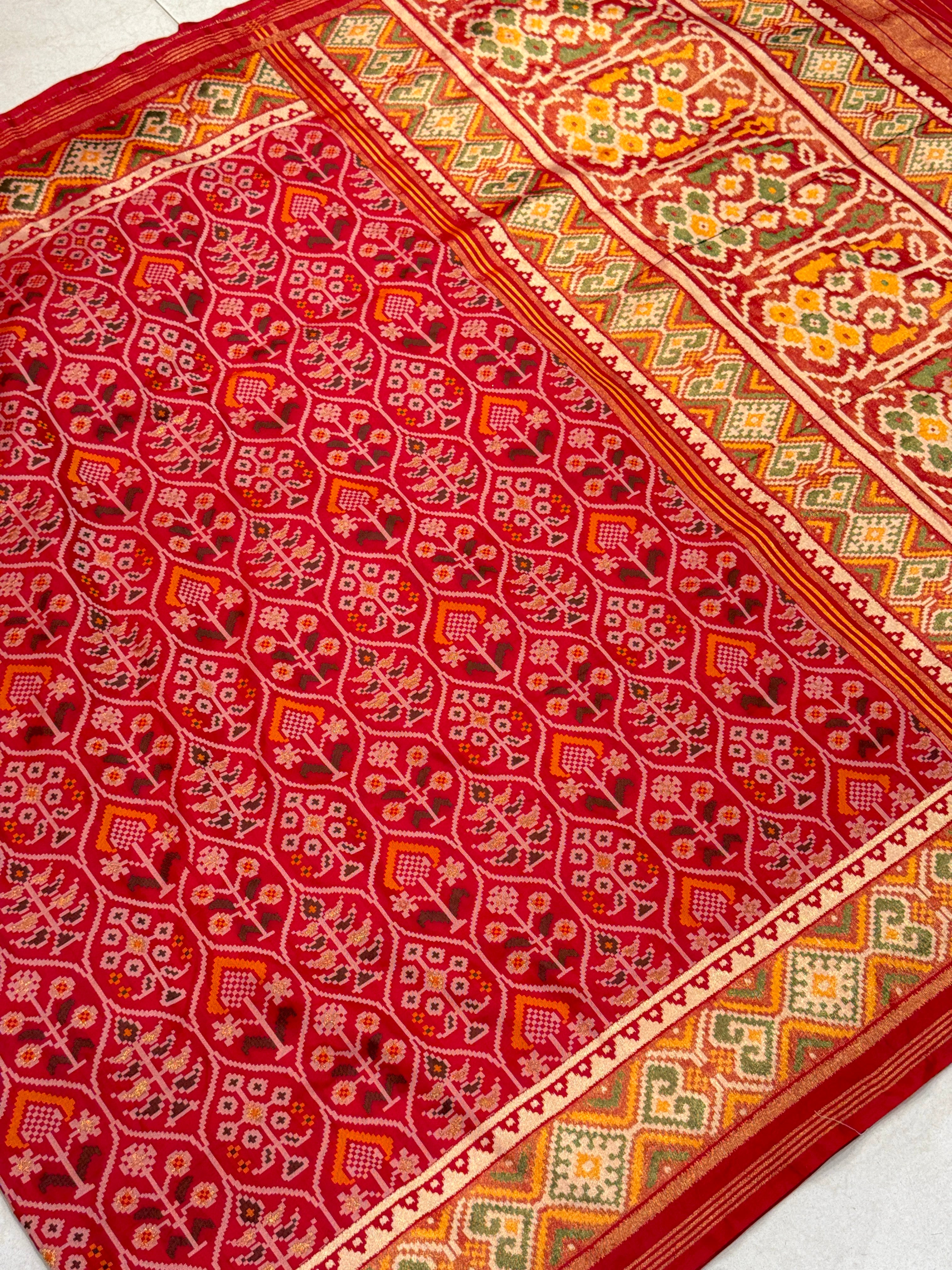 Red Crown Jaal Semi Silk Patan Patola Saree