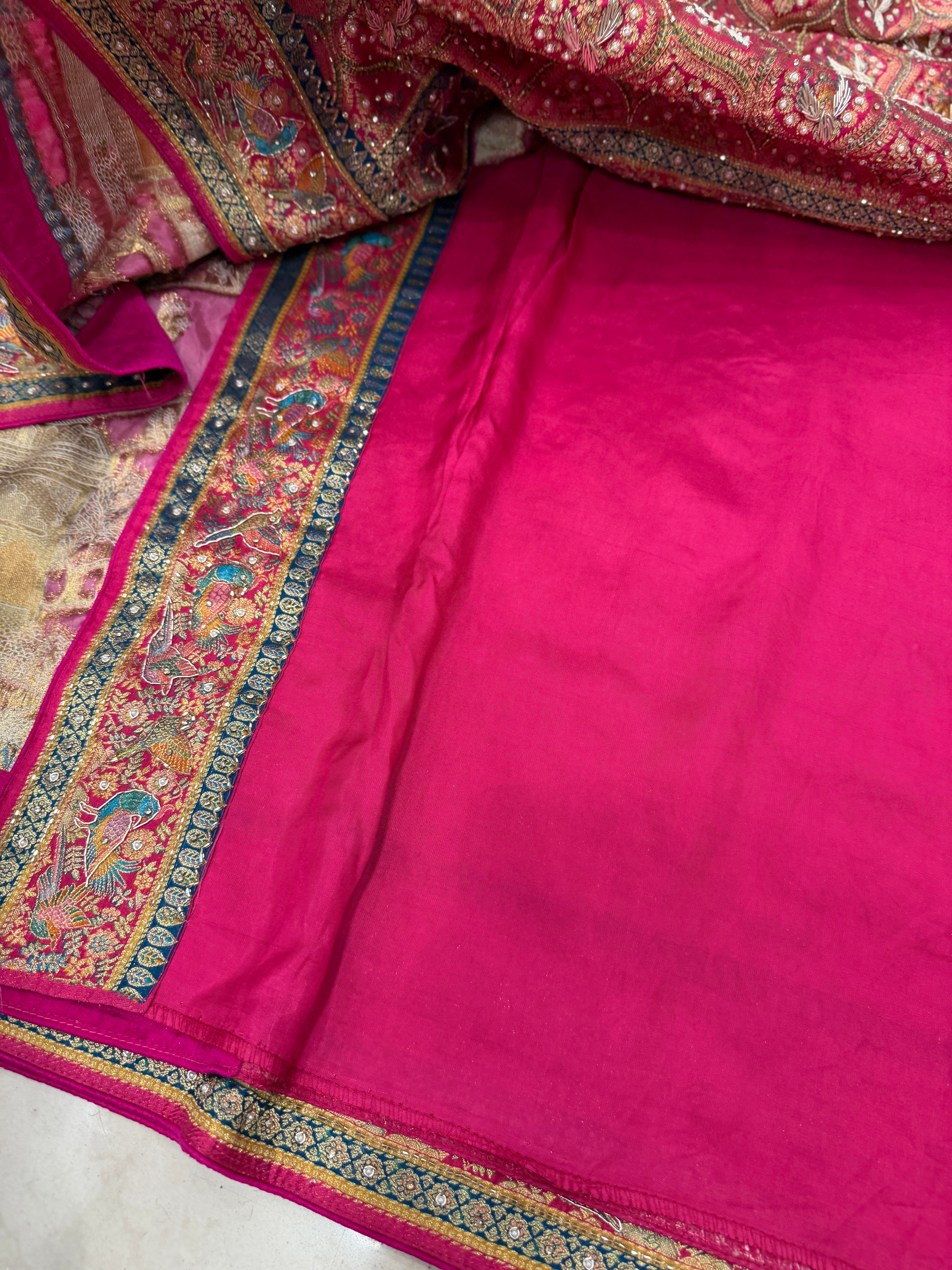 Rani Forest Darbar Pashmina Style Weave Hand Embroidery Saree