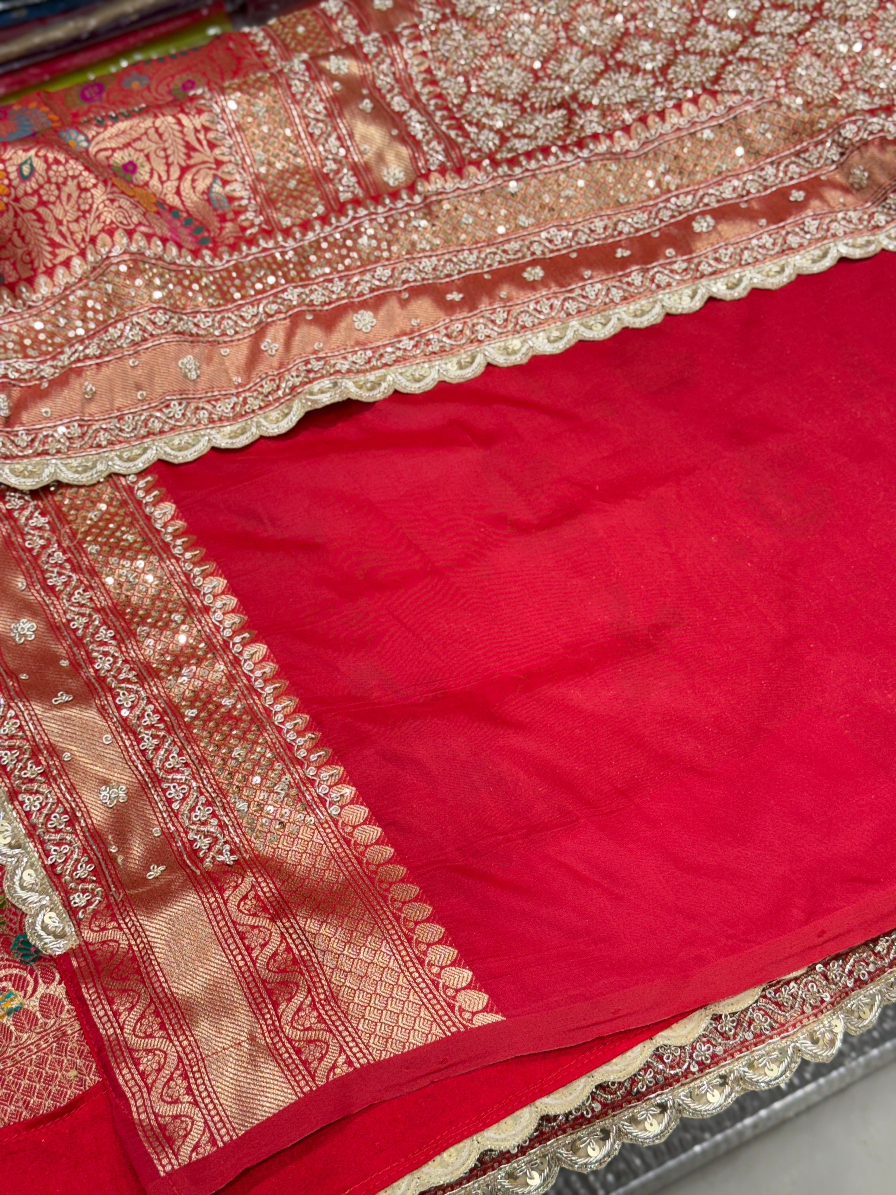 Red Banarasi Khinkhwab Zardosi Embroidery Saree
