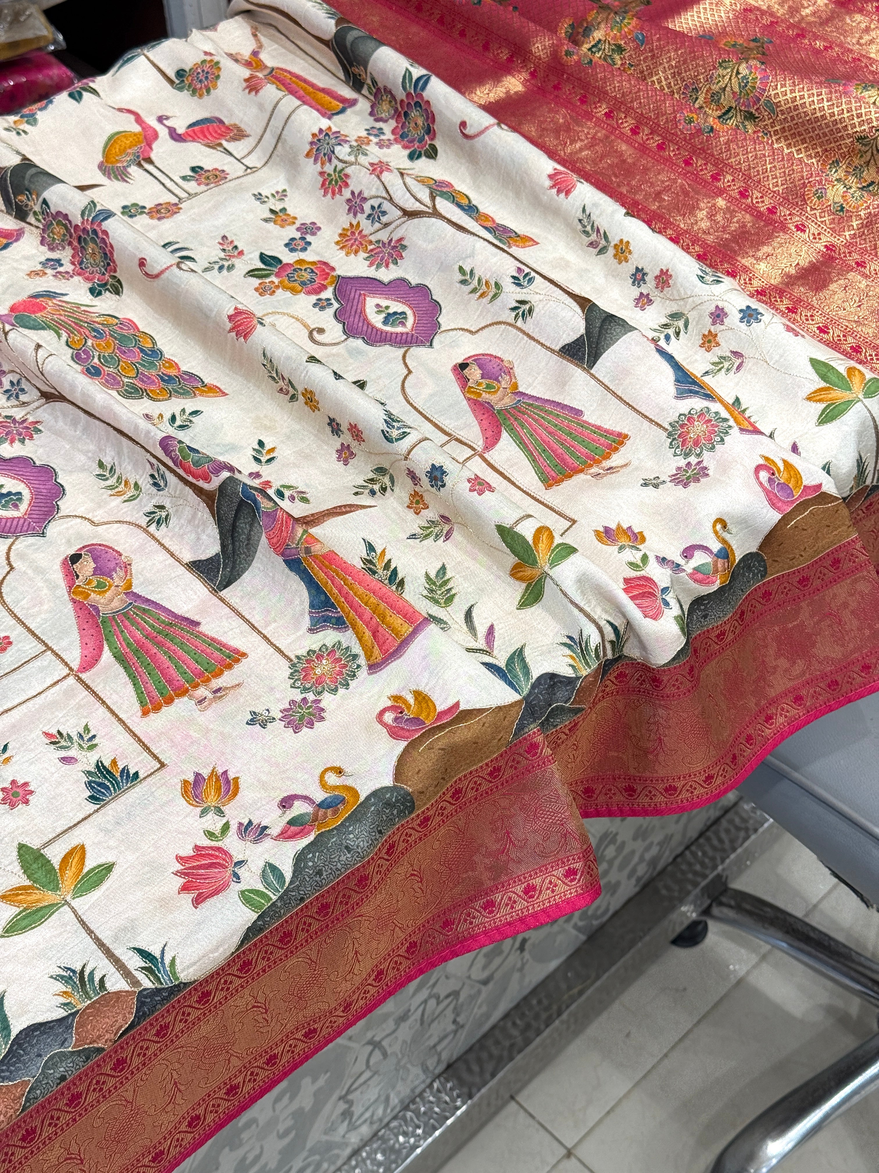 Off White Munga Silk Saree With Pita Embroidery