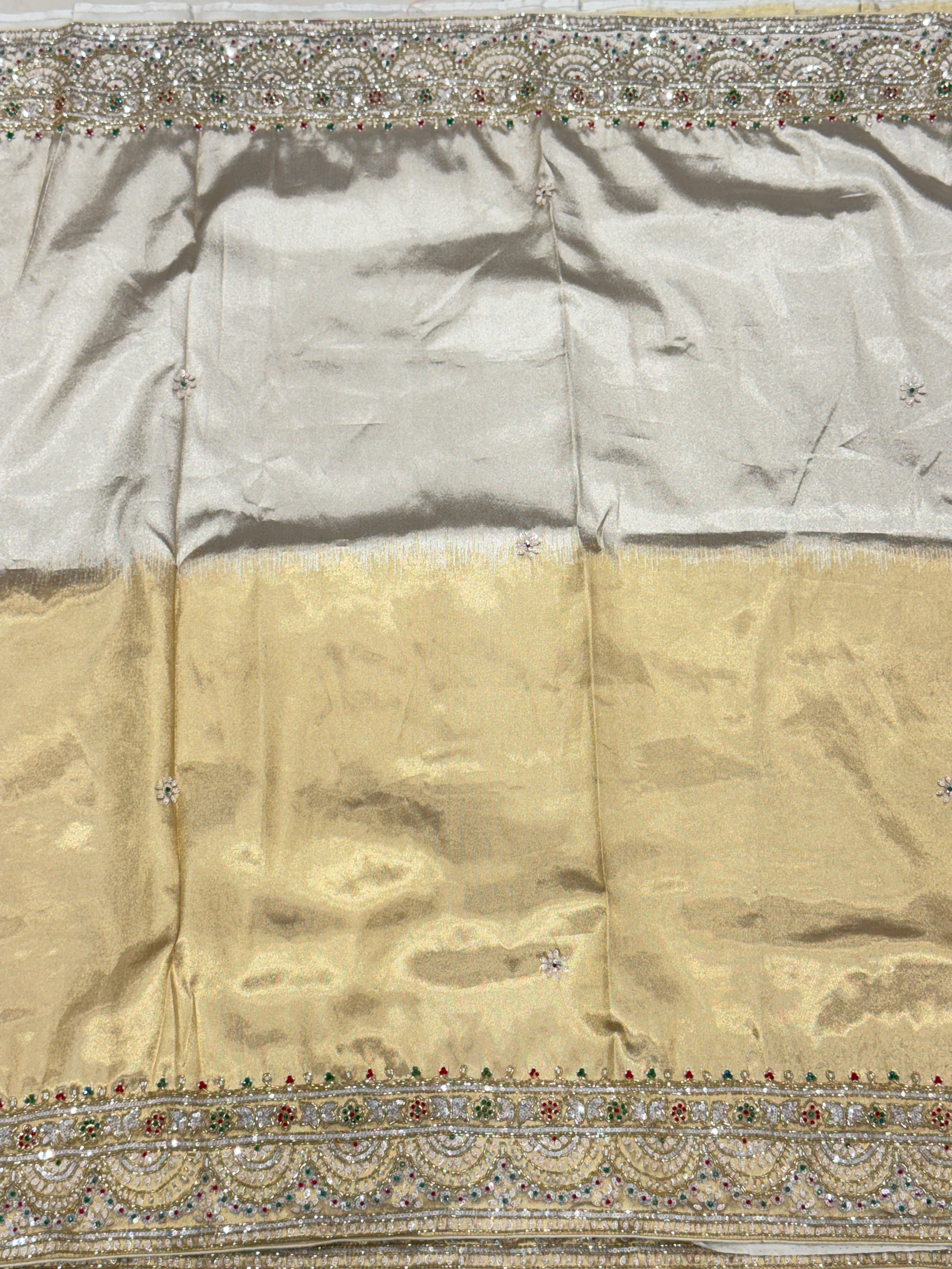 Silver Golden Alia Bhatt Inspired Tissue Embroidery Saree