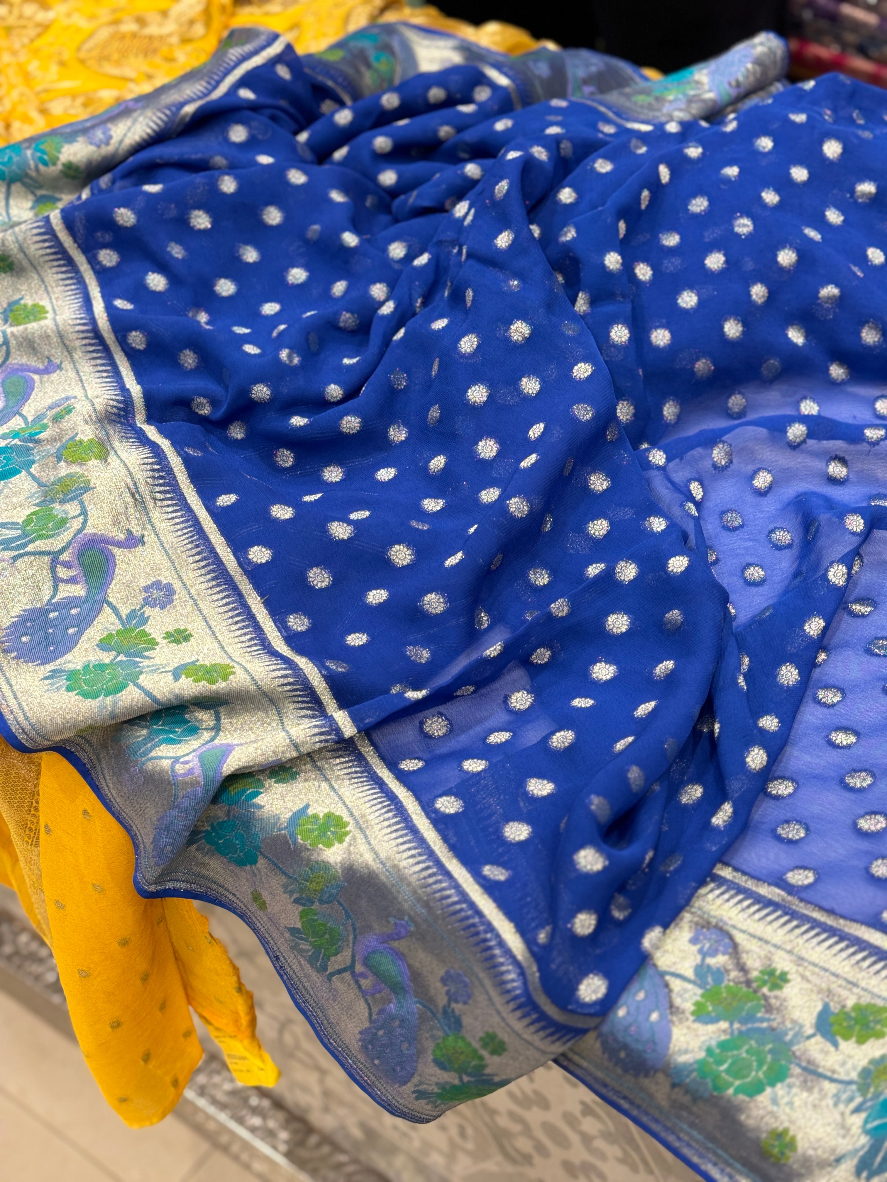 Royal Blue Banaras Khaddi Georgette Paithani