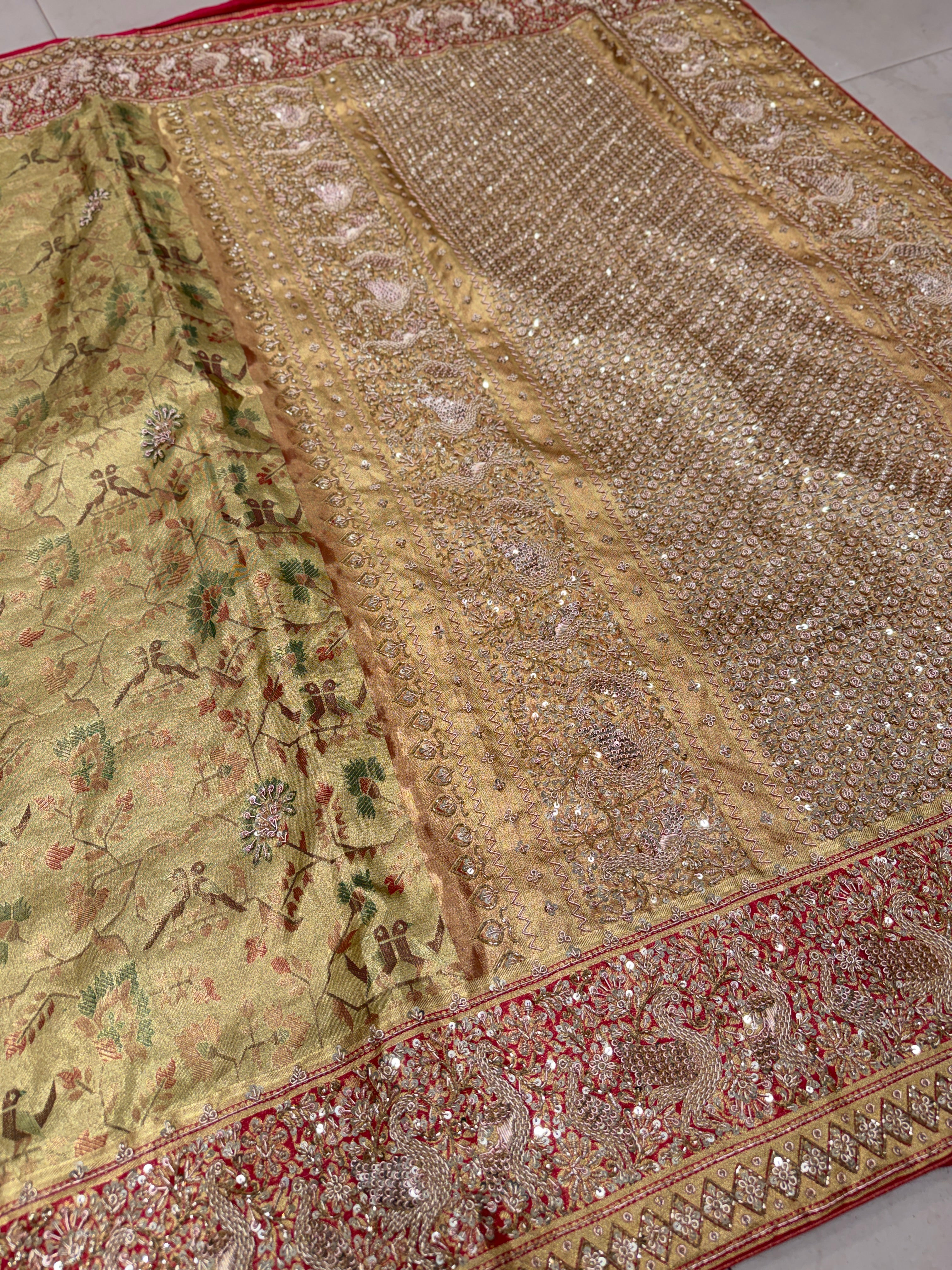 Pista Green Tissue Kanjivaram Paithani Style Zardosi Hand Embroidery Saree