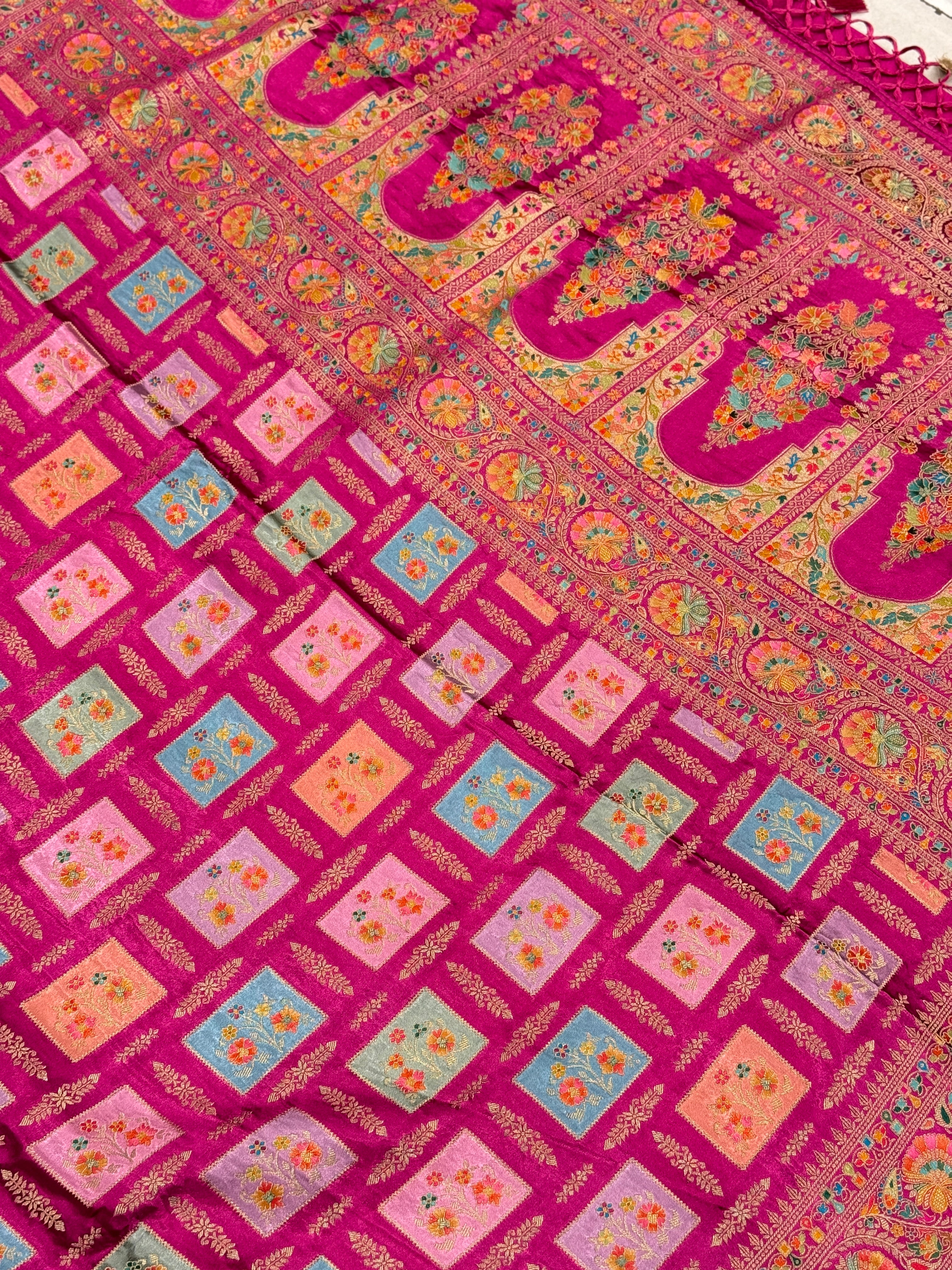 Raspberry Box Check Banarasi Modal Satin Rangkat Saree