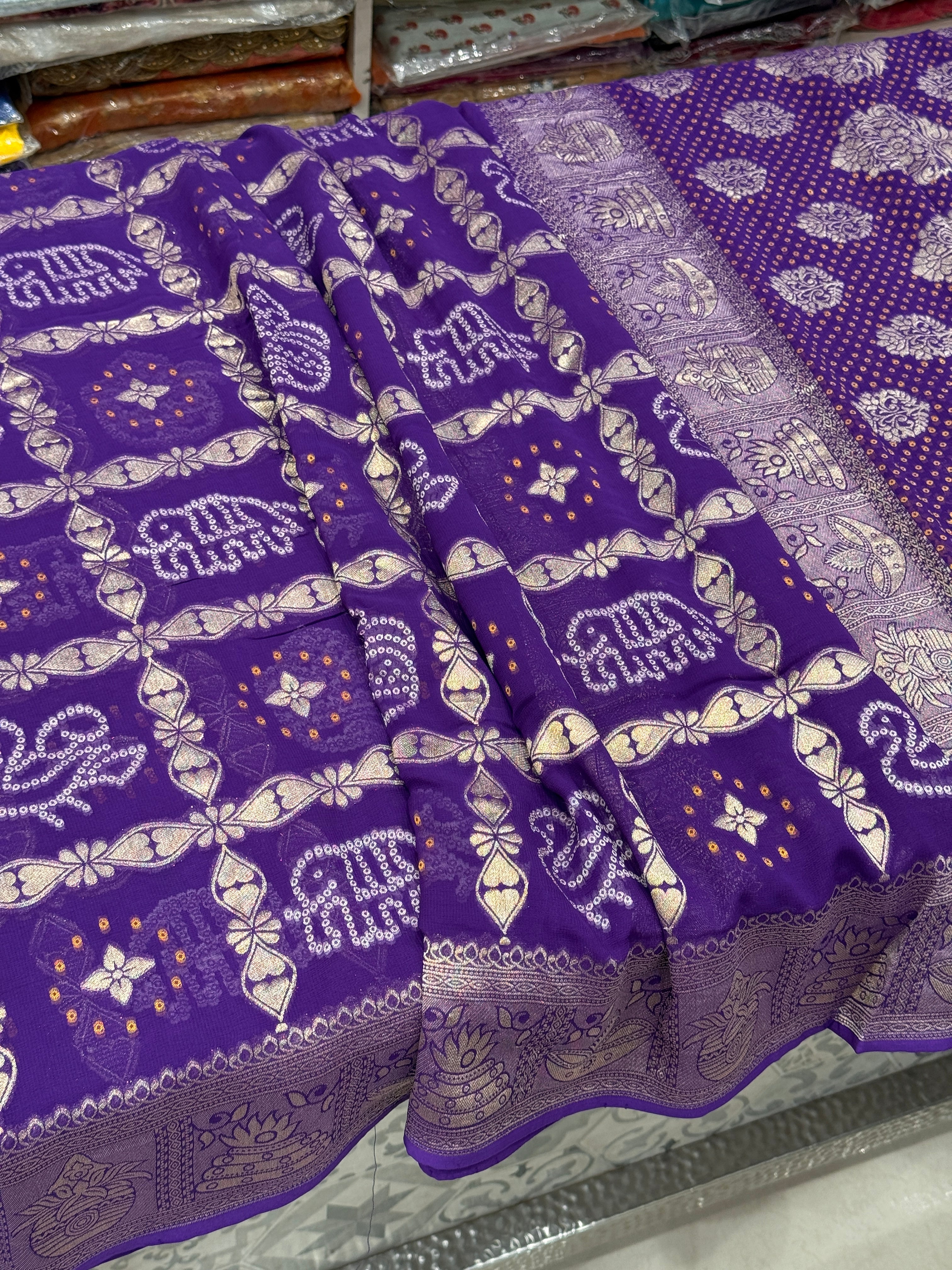 Violet Woven Bandhej Georgette Gharchola Saree 3.0