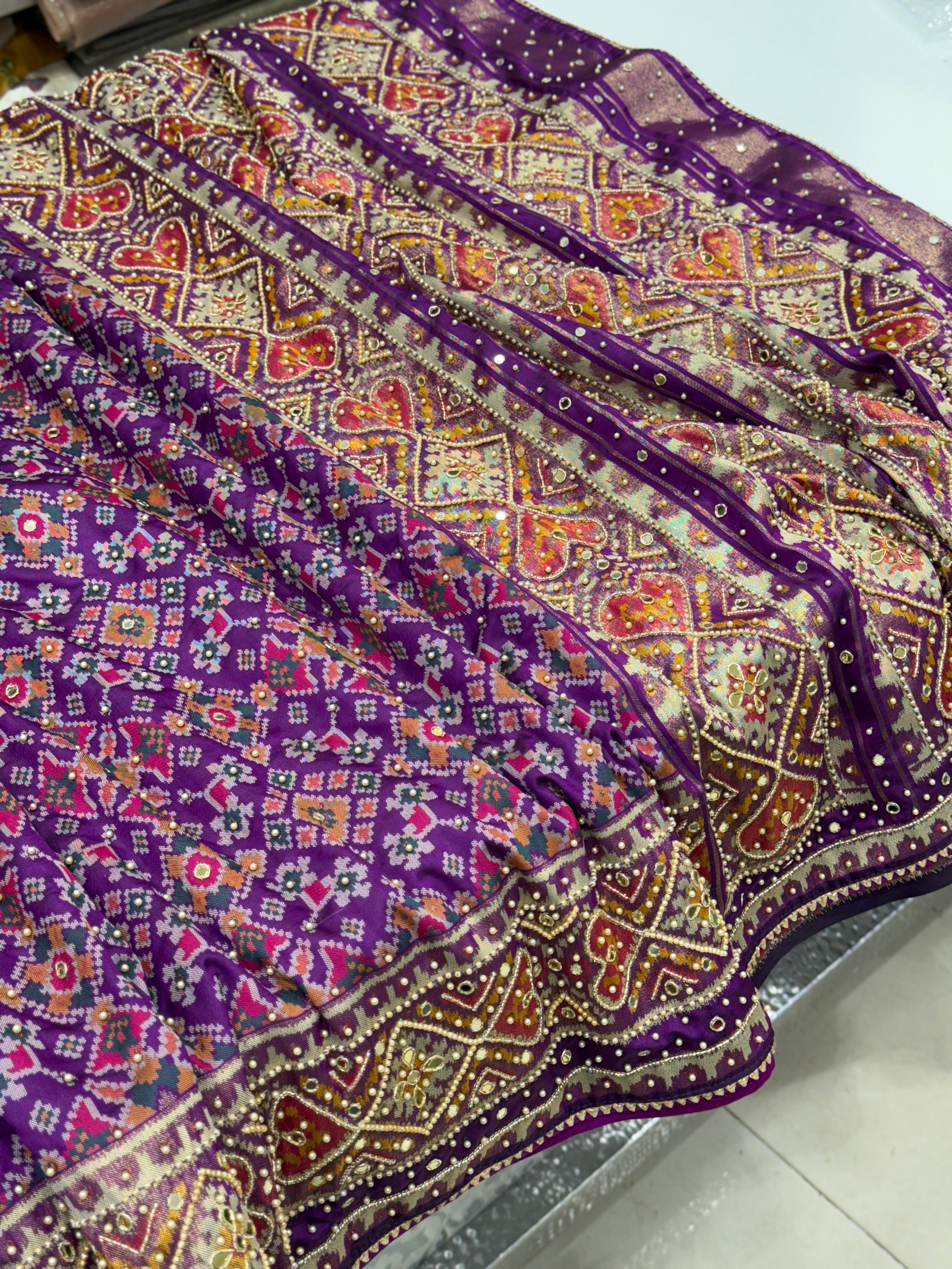 Violet Patola Moti Hand Embroidery Saree