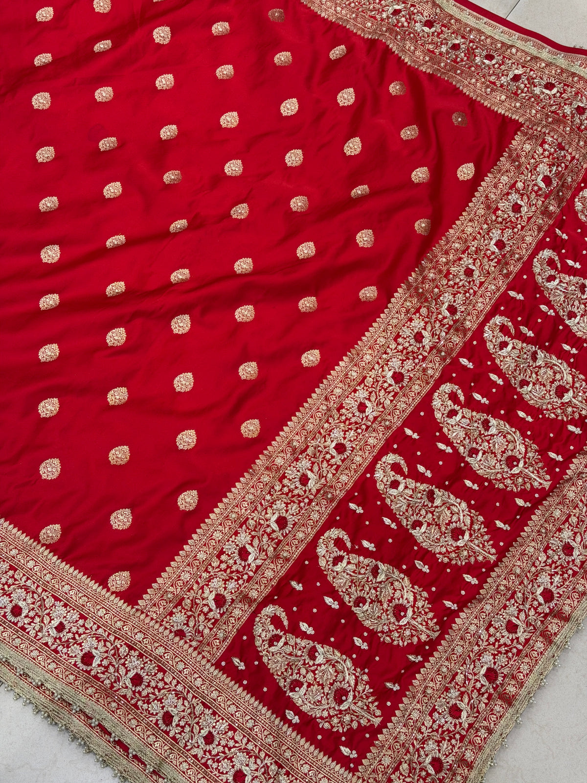 Red Banarasi Silk Butti Resham Hand Embroidery Saree