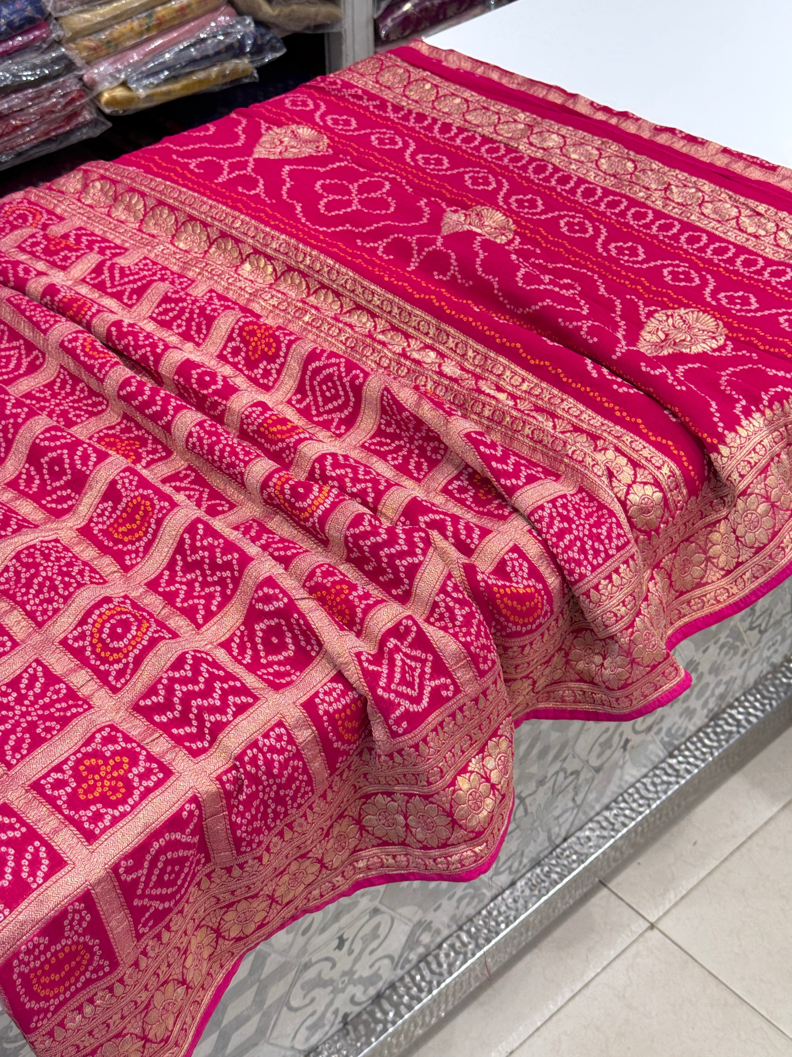 Rani Woven Bandhej Traditional Gharchola Saree
