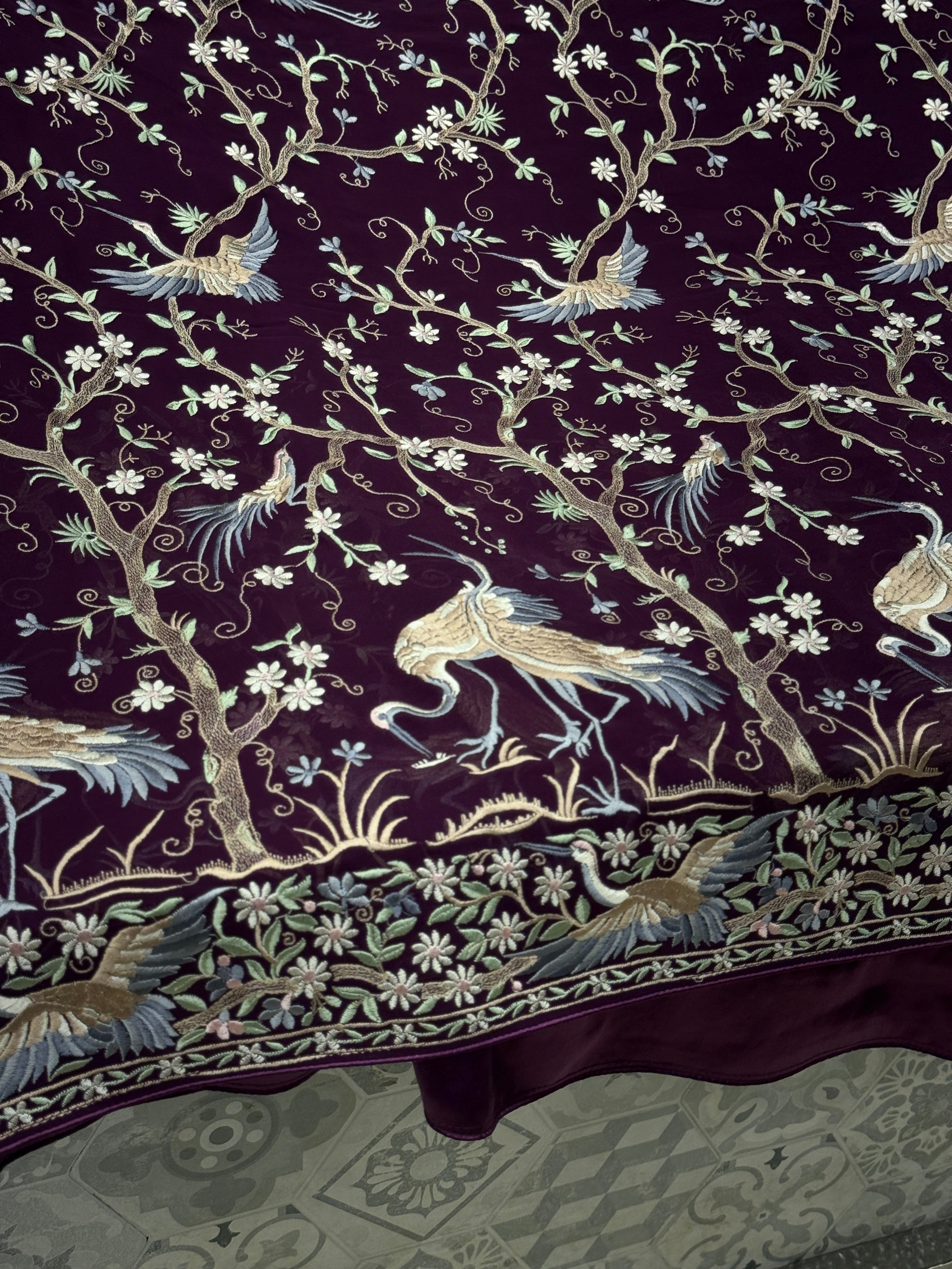 Wine Tree Of Life Flamingo Parsi Gara Saree