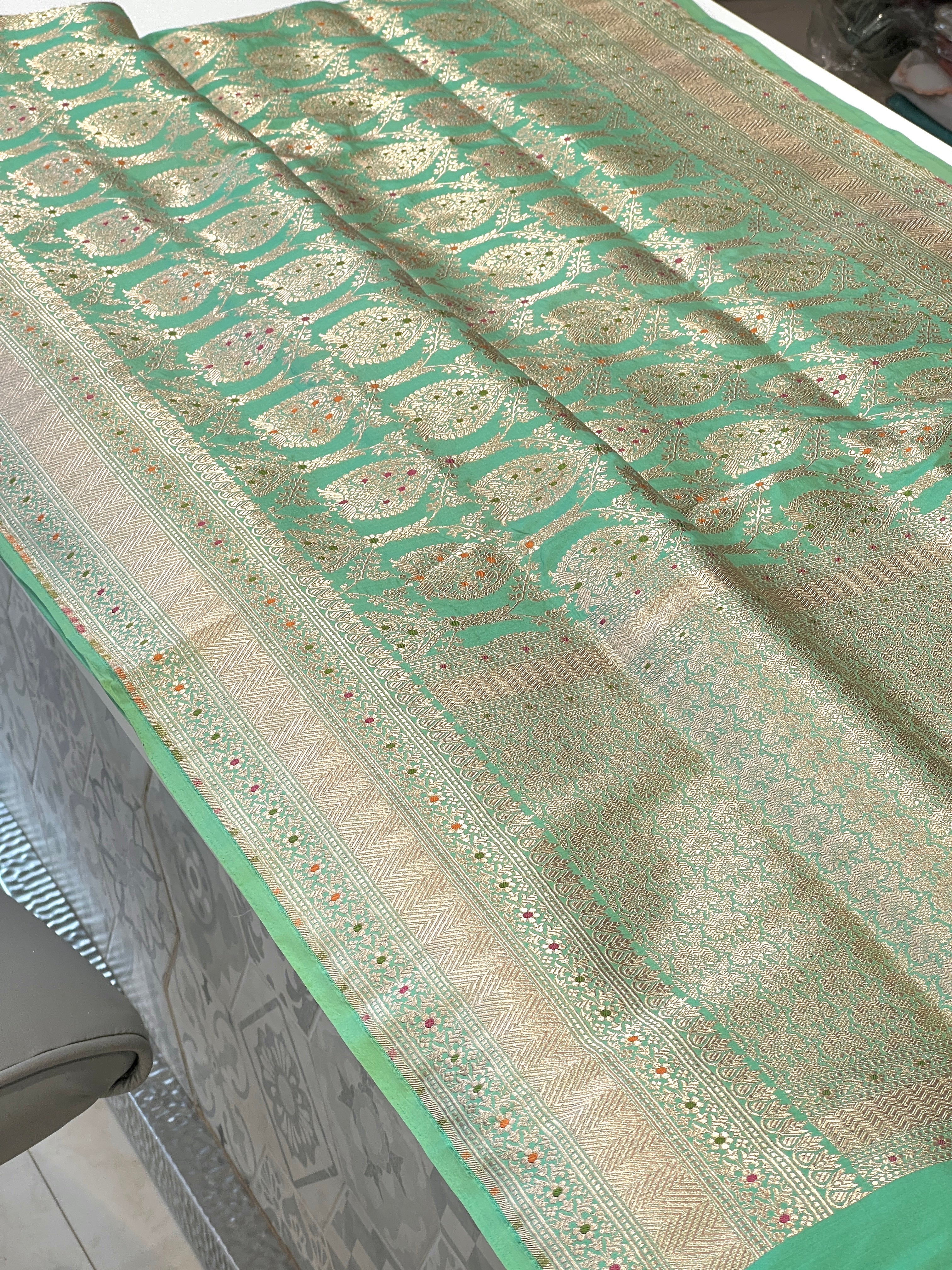 Pista Green Meenakari Banarasi Katan Silk handloom Saree