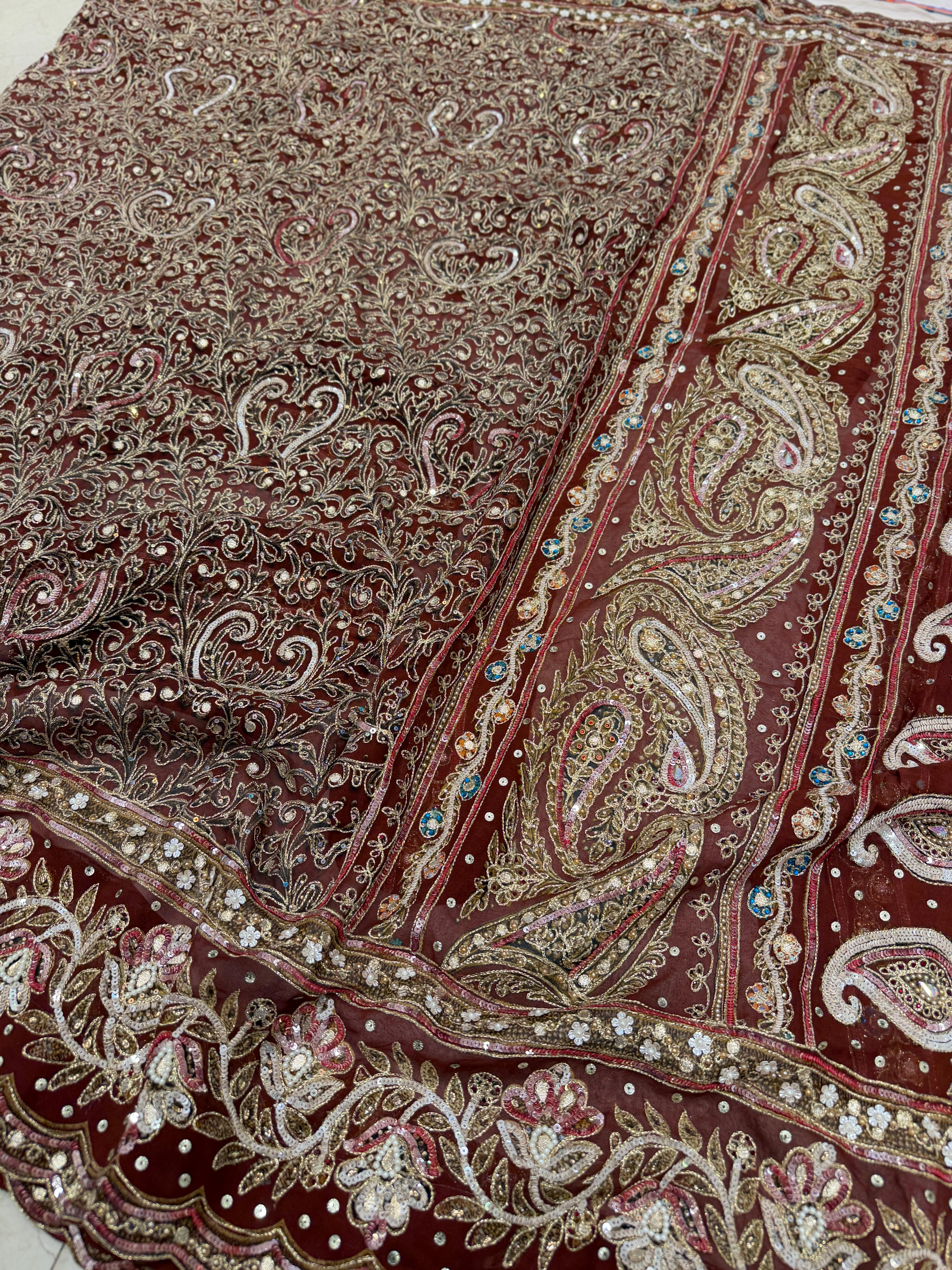 Maroon TT inspired Floral Banarasi Crepe Hand Embroidery Saree