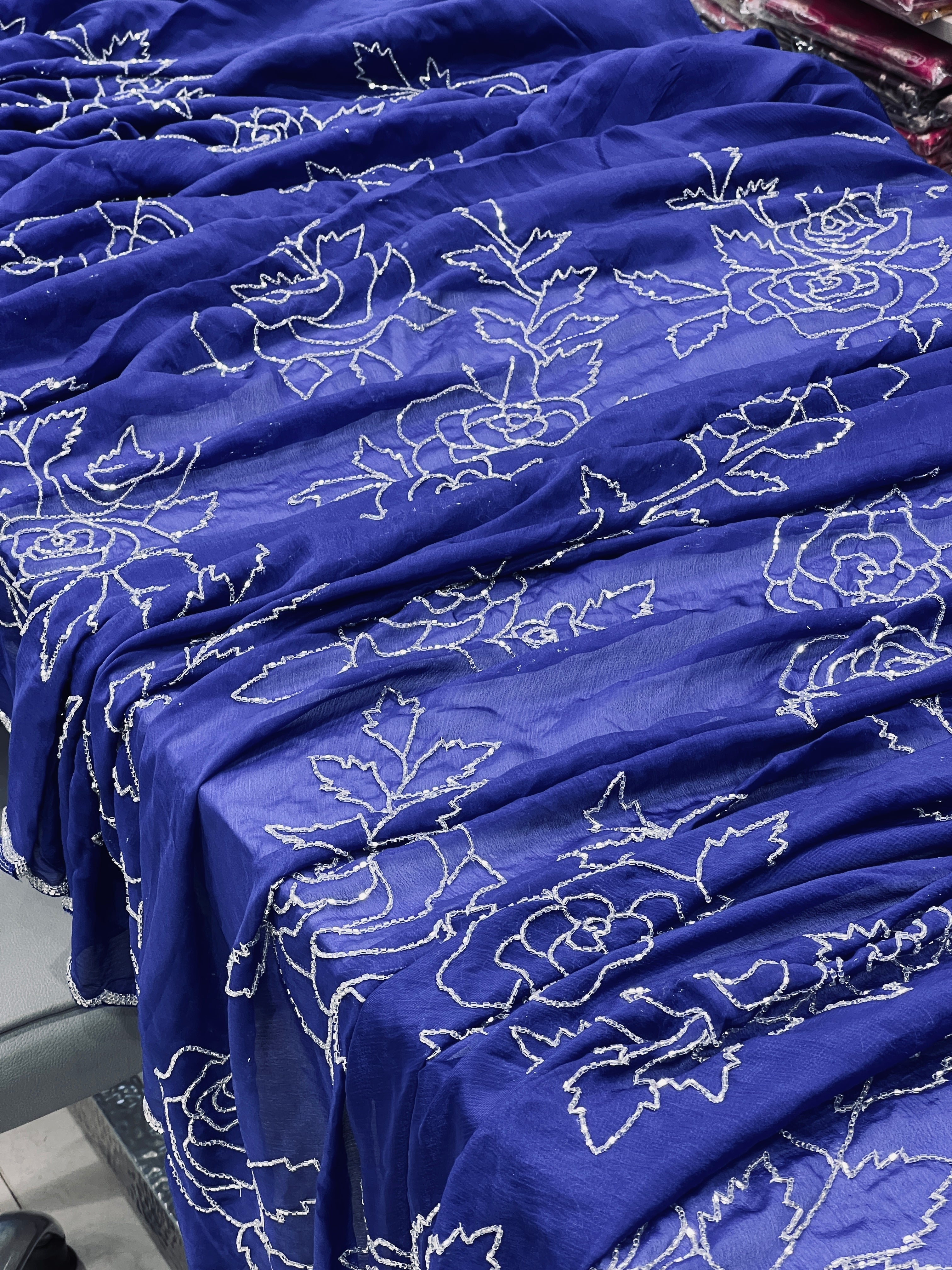 Blue Chiffon Rose Edit Saree