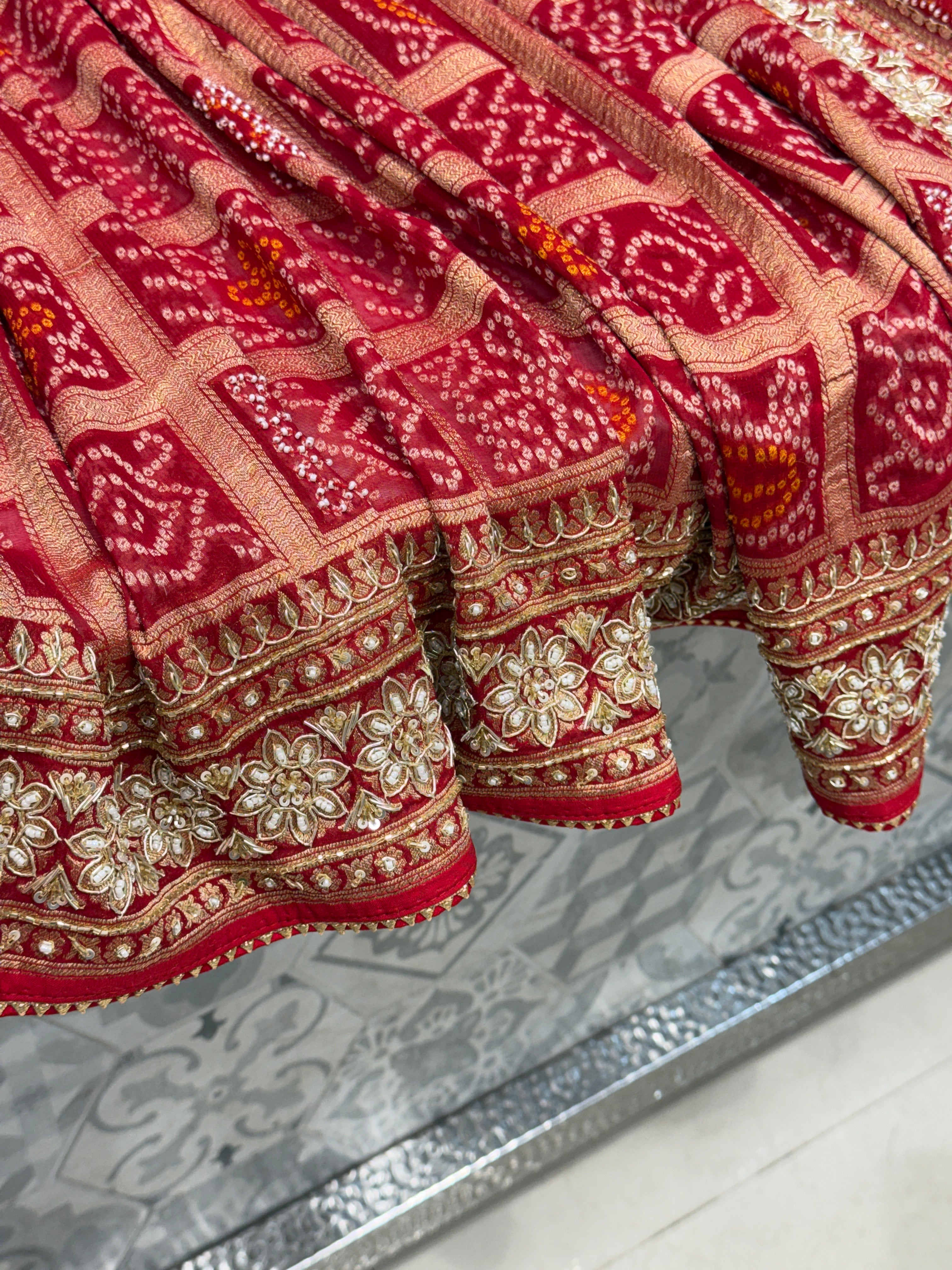 Red Traditional Gharchola Georgette Zardosi Hand Embroidery Saree