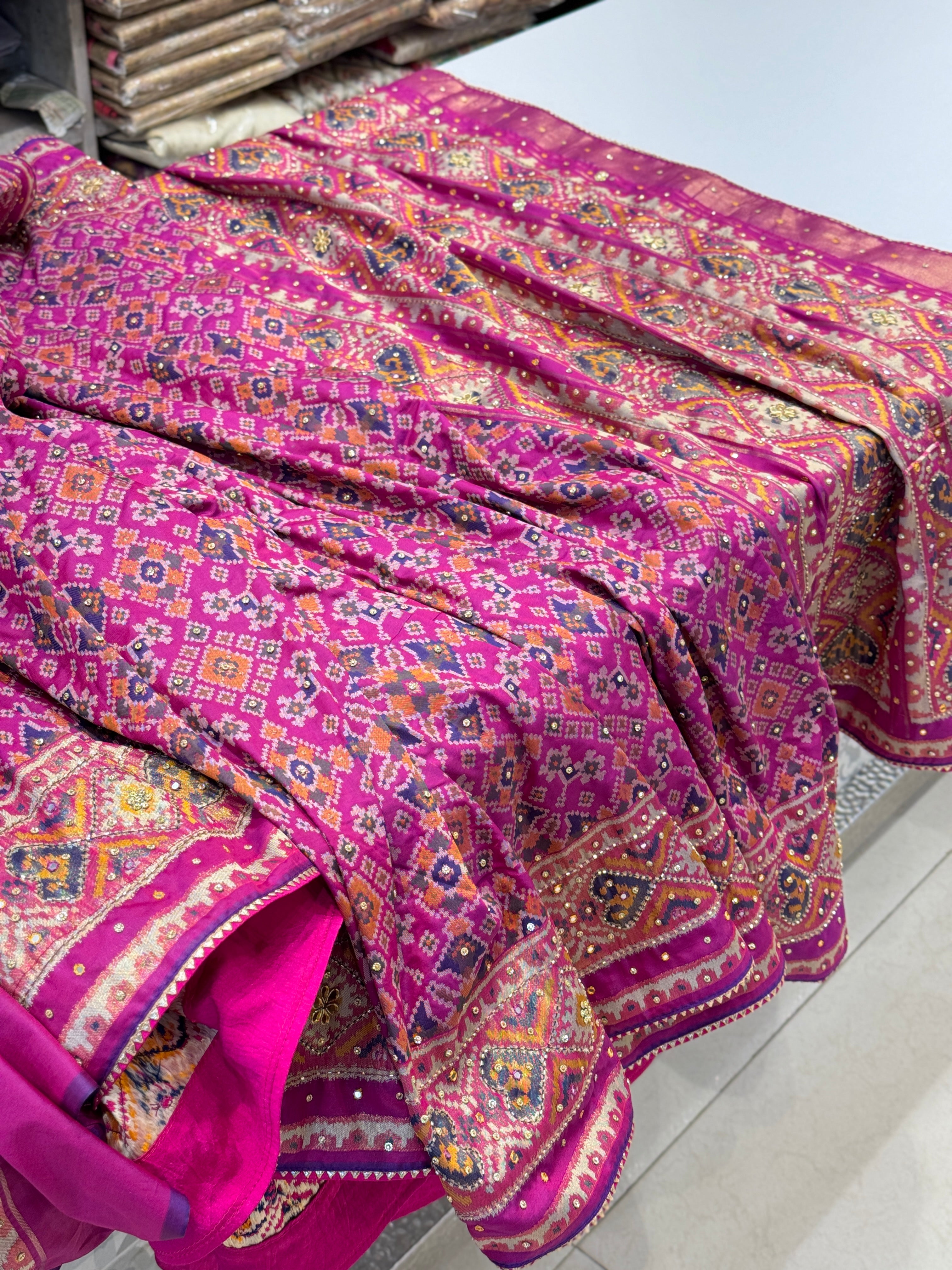 Violet Patola Kutchi Embroidery Saree