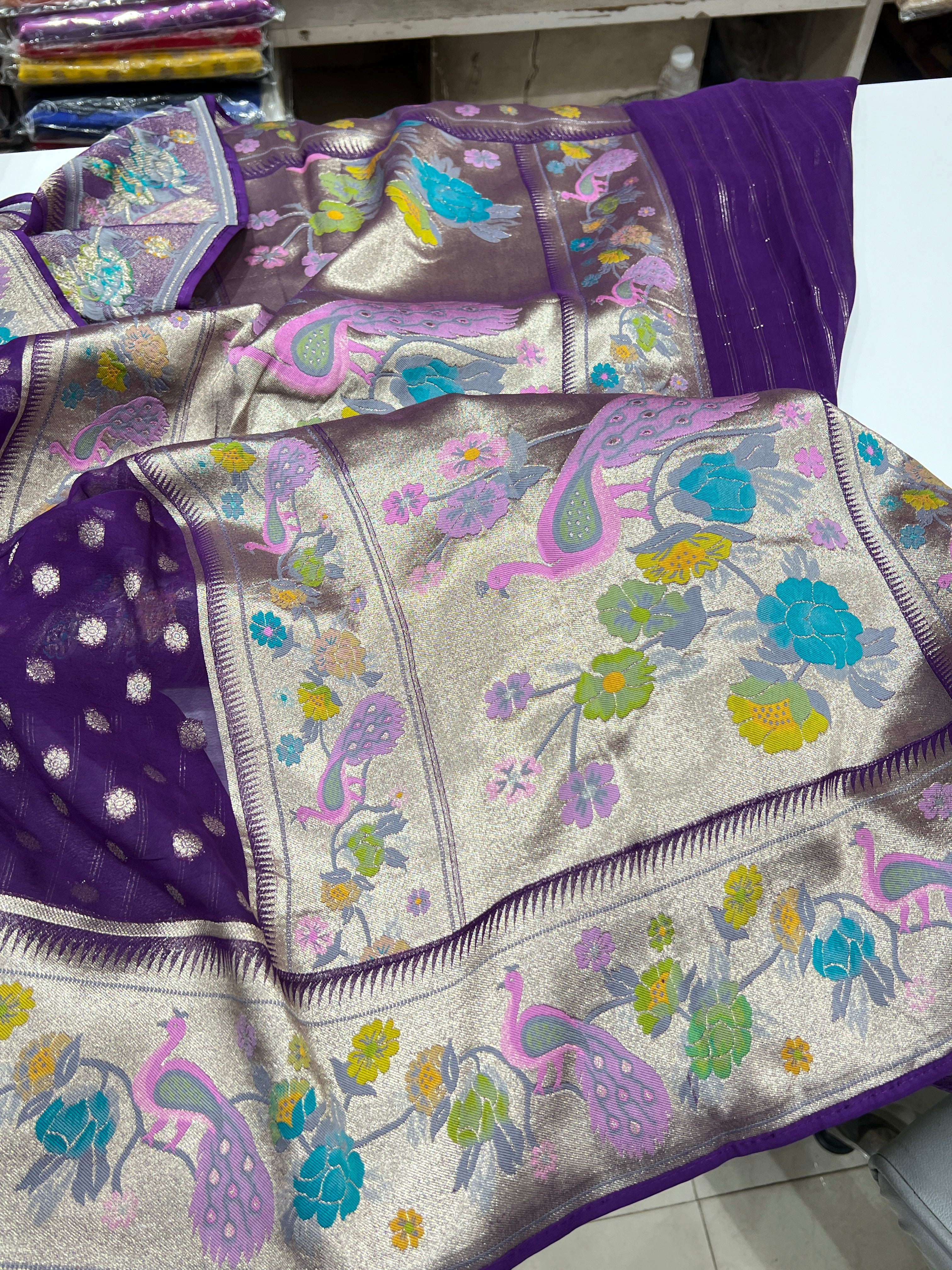 Violet Banaras Khaddi Georgette Paithani