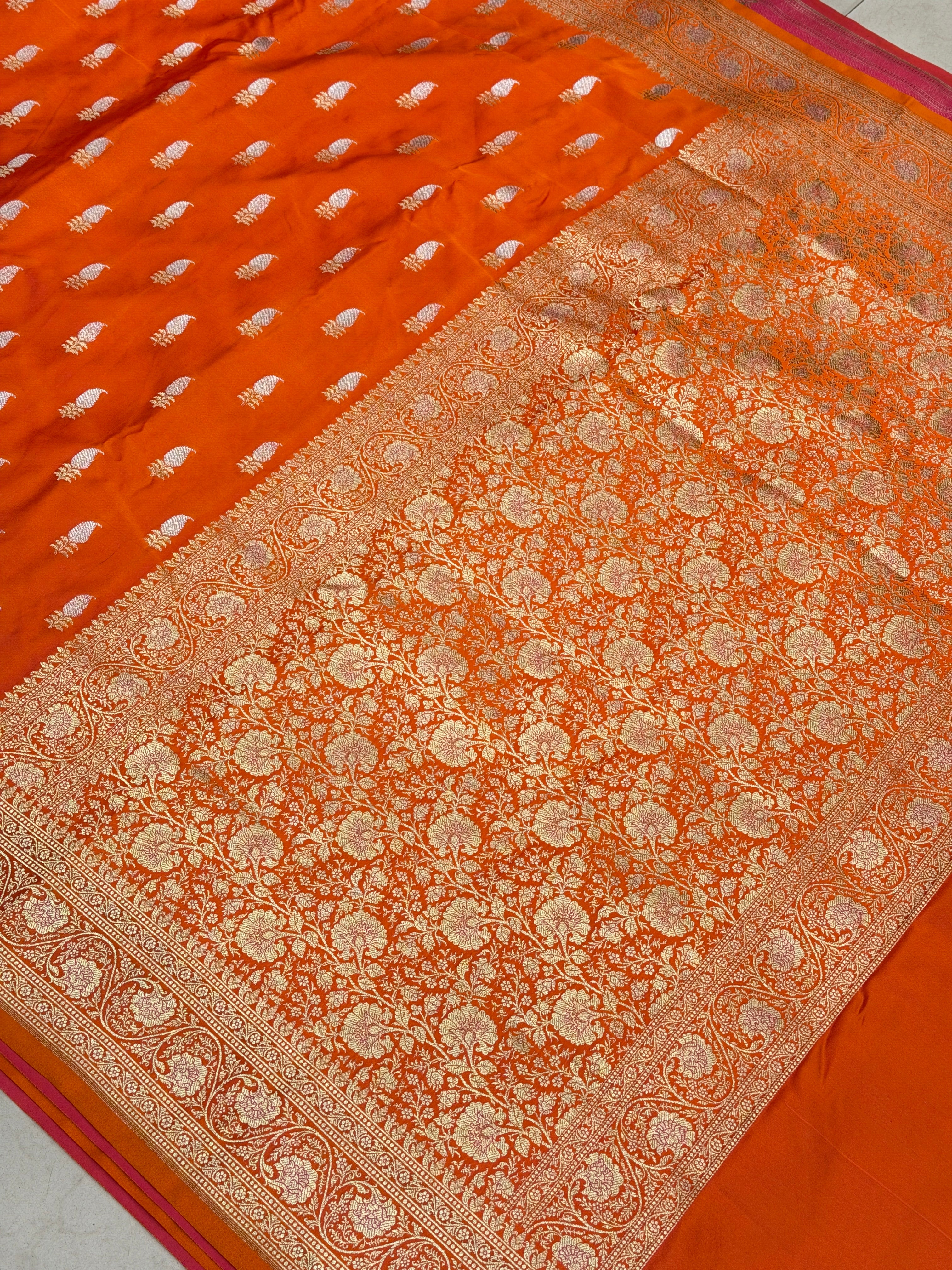 Orange Banarasi Silk Sona Roopa Buttis Saree